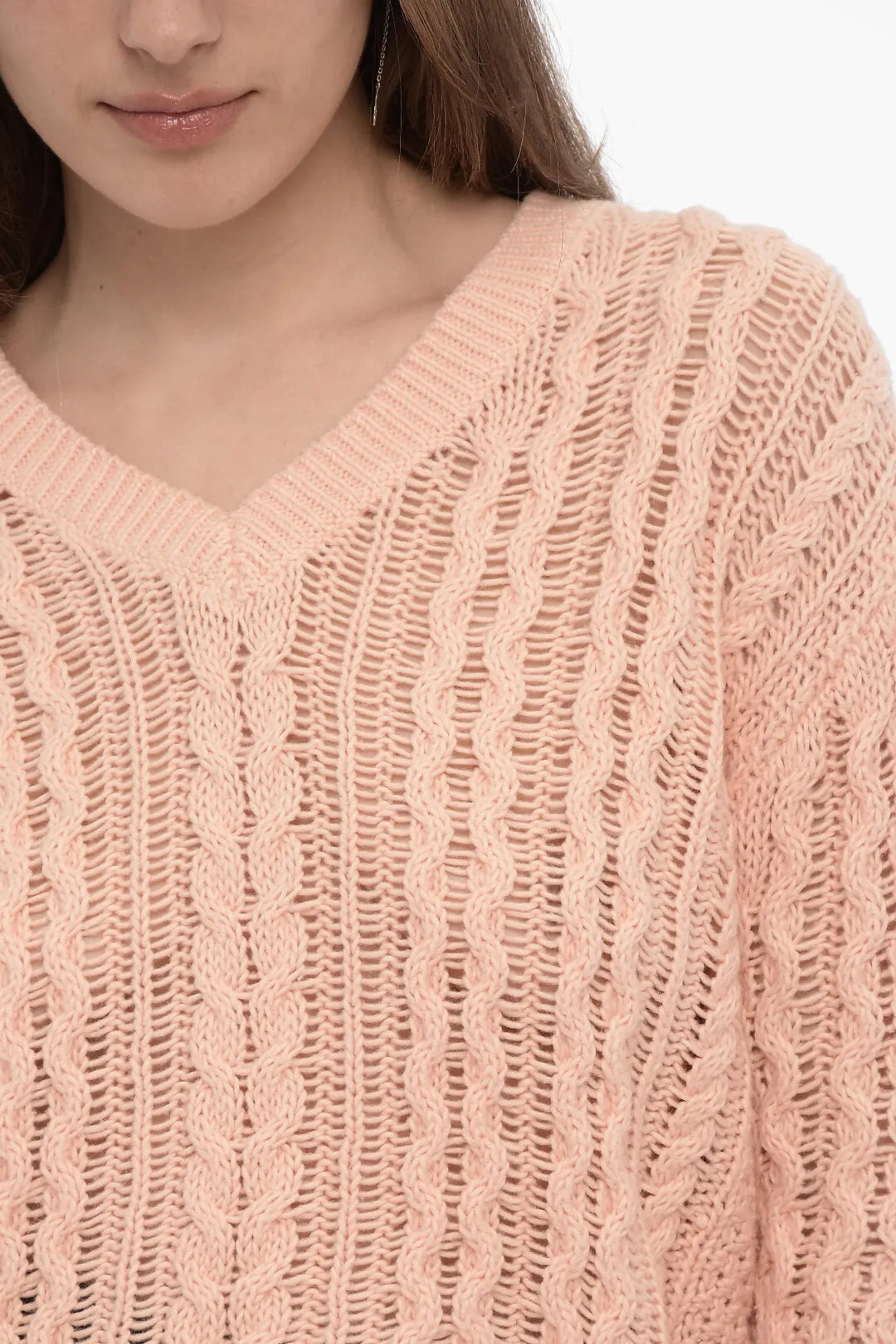 360Sweater Cropped Cable Knit CELESTINA Sweater with V-neck