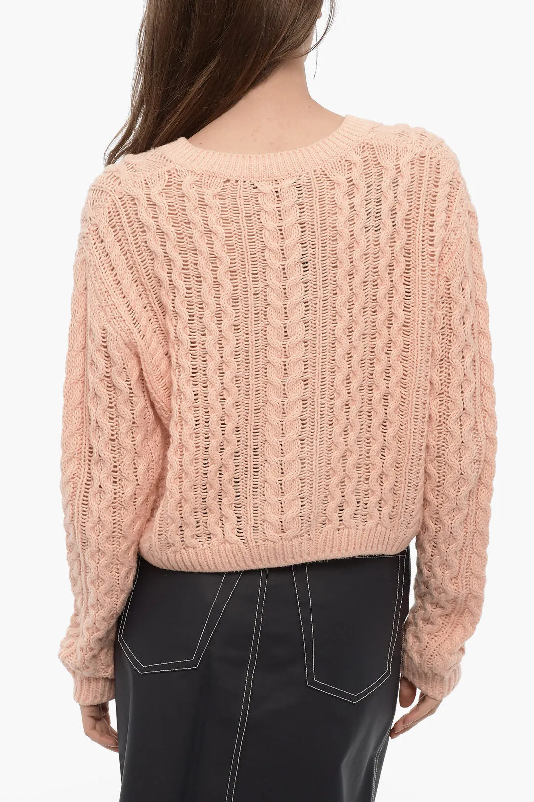 360Sweater Cropped Cable Knit CELESTINA Sweater with V-neck