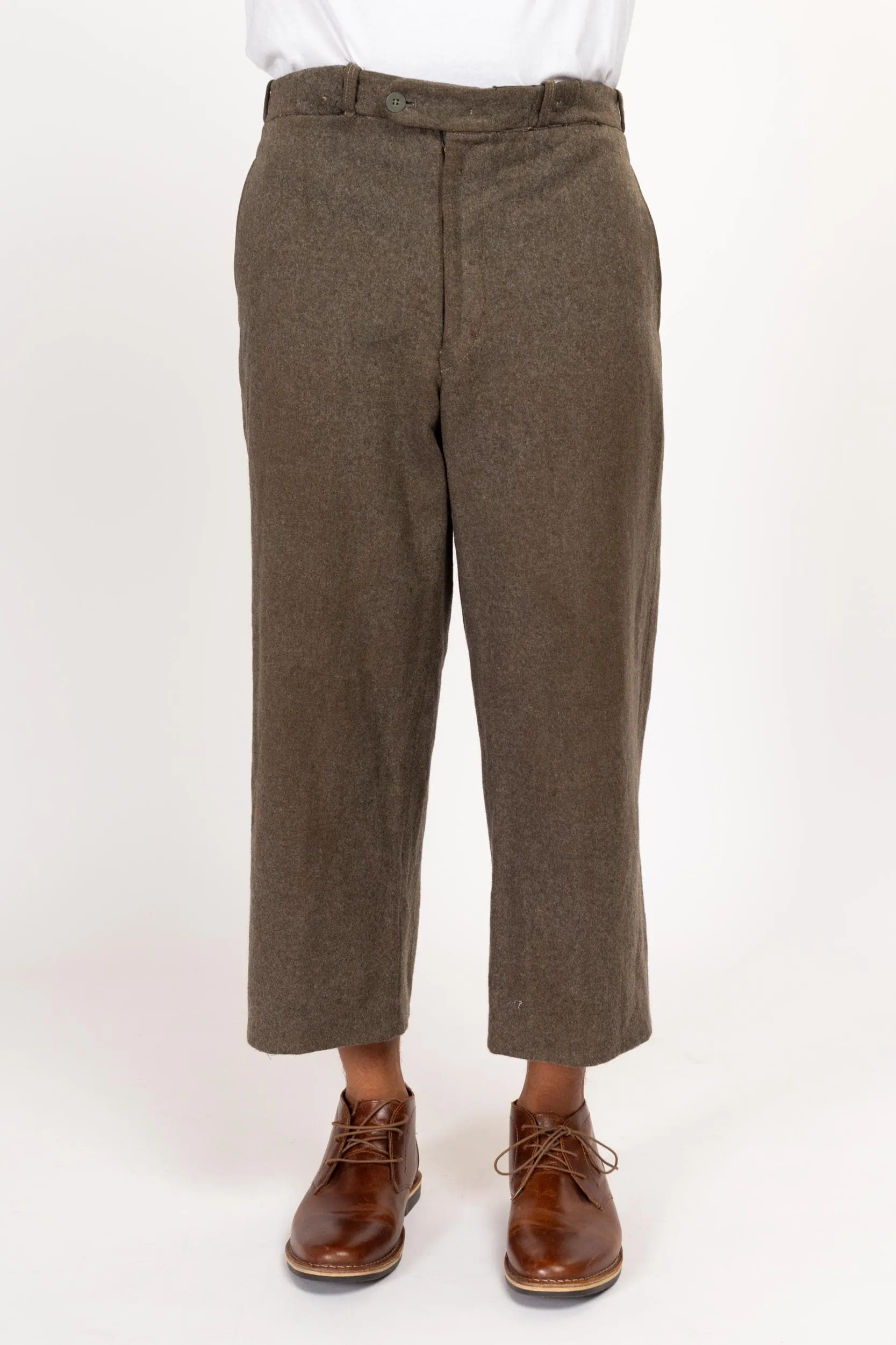 37" Waist 1950s CBV Karlskrona Swedish Army Olive Wool Cropped Trousers