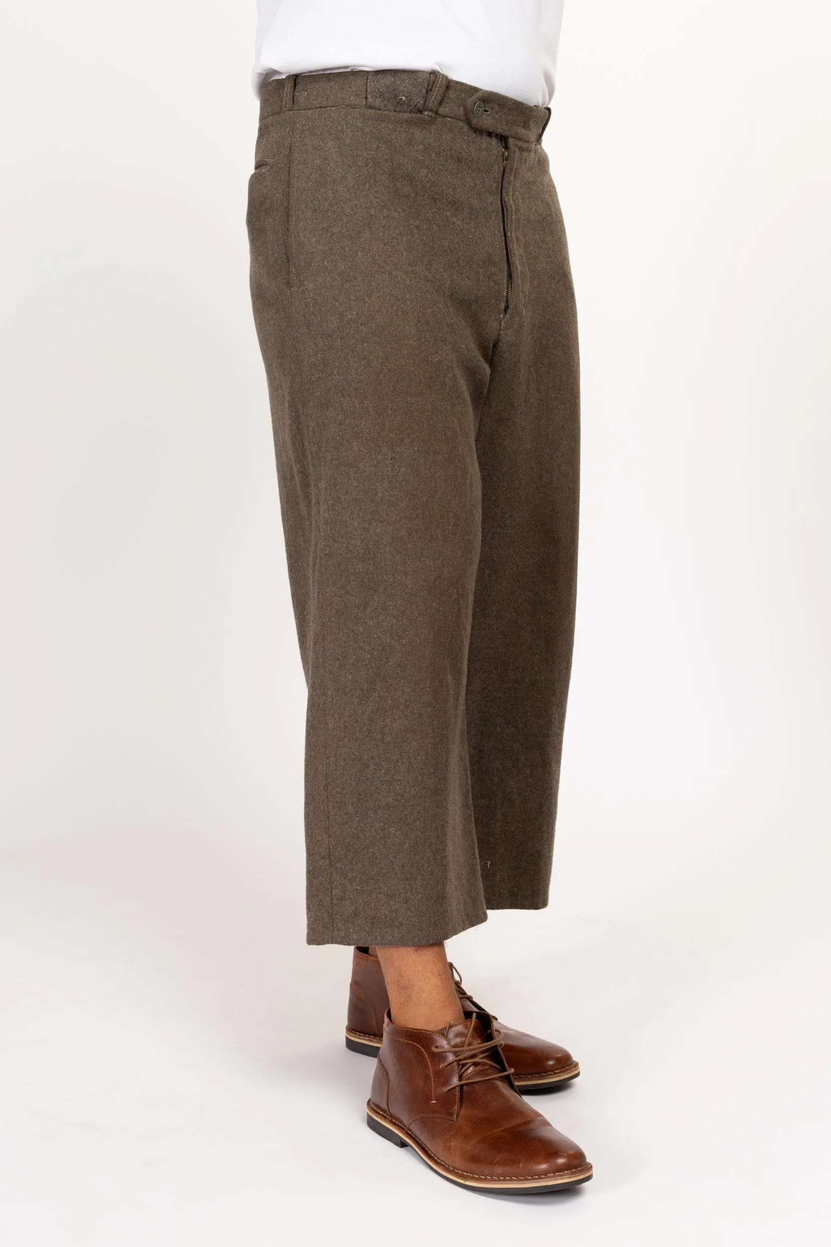 37" Waist 1950s CBV Karlskrona Swedish Army Olive Wool Cropped Trousers
