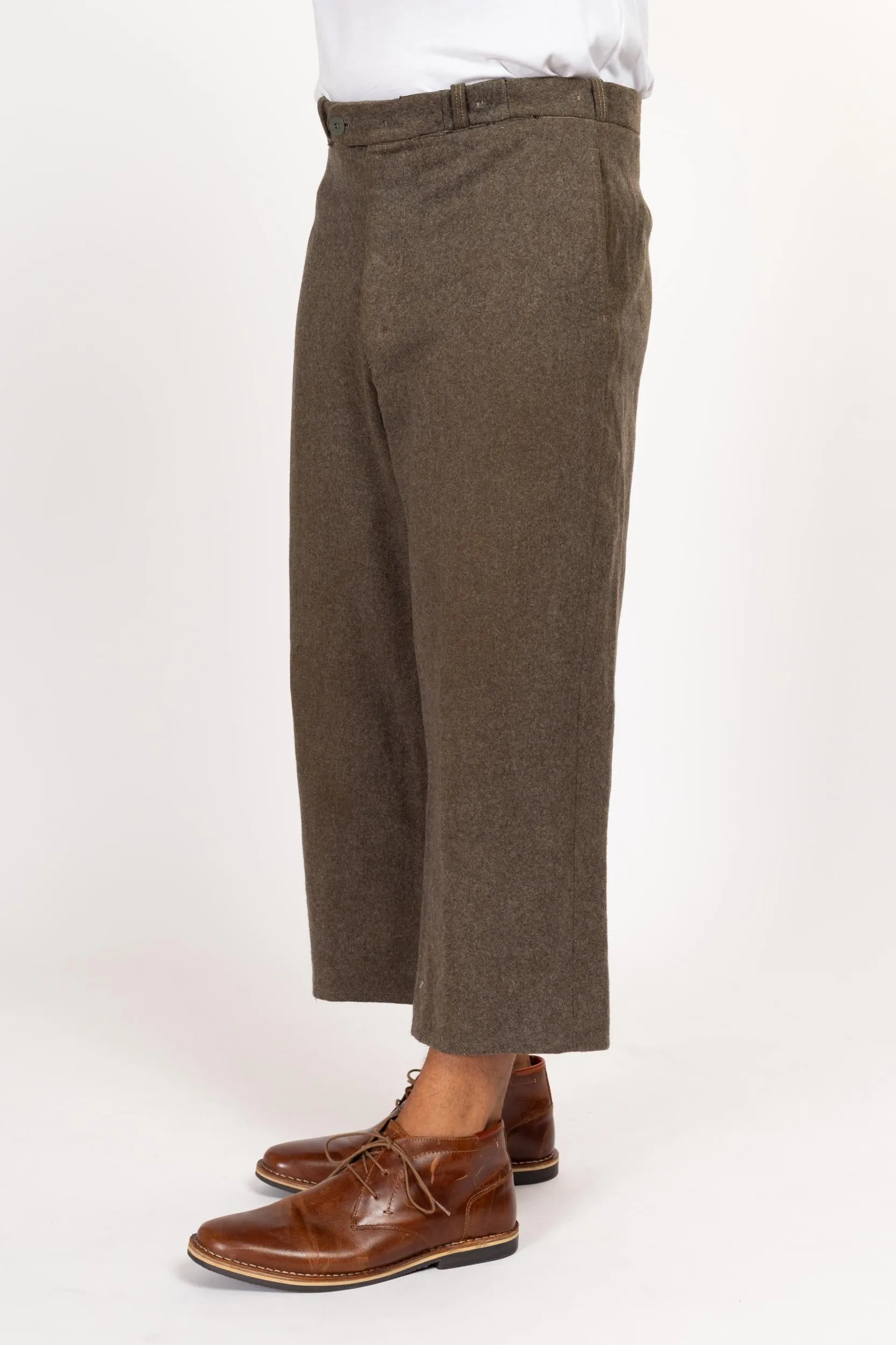 37" Waist 1950s CBV Karlskrona Swedish Army Olive Wool Cropped Trousers