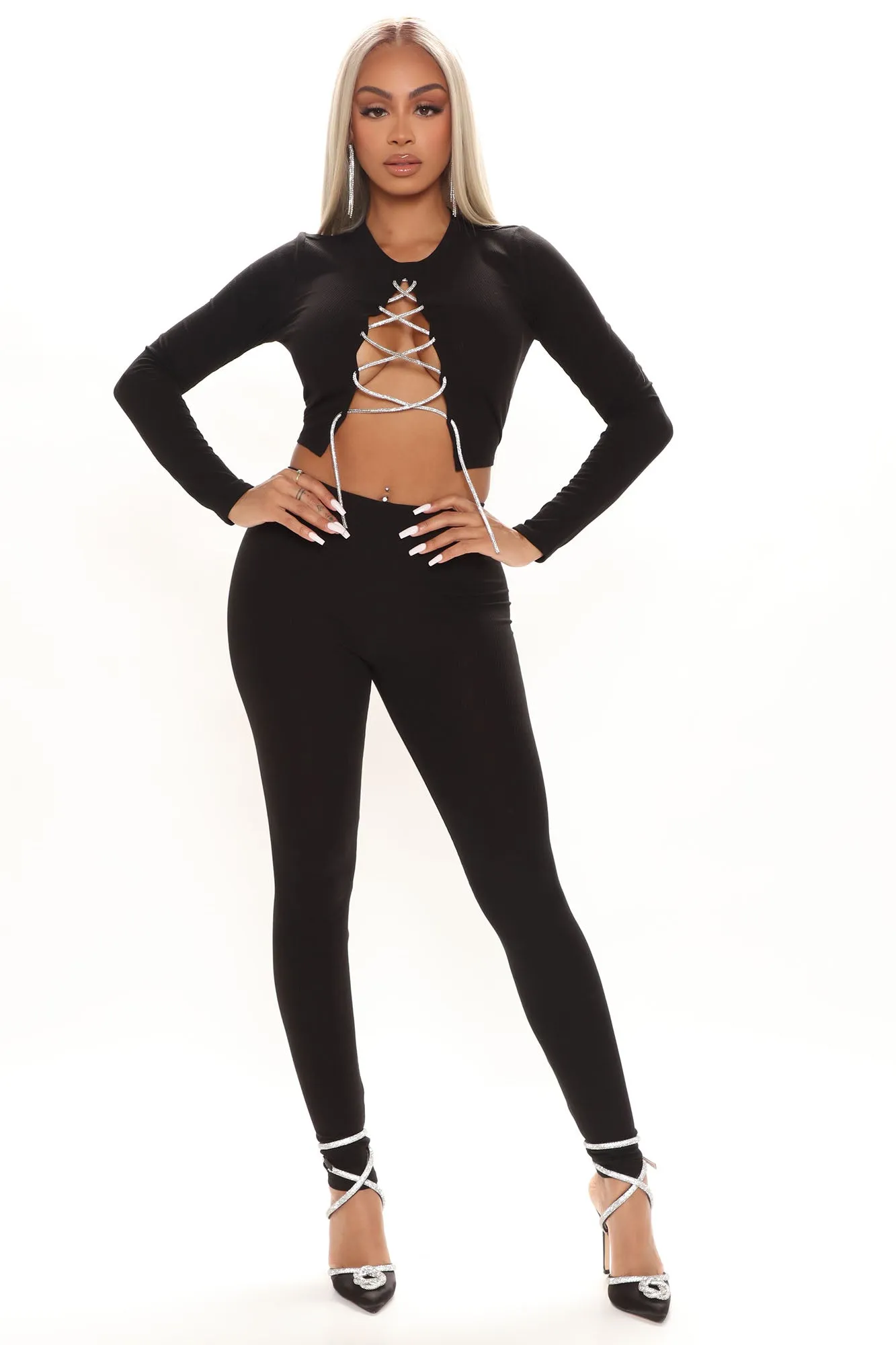 A Little Glam Legging Set - Black