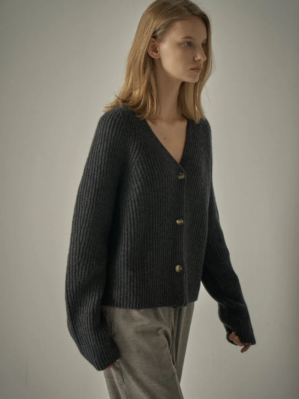 Alpaca Cropped Cardigan - Charcoal