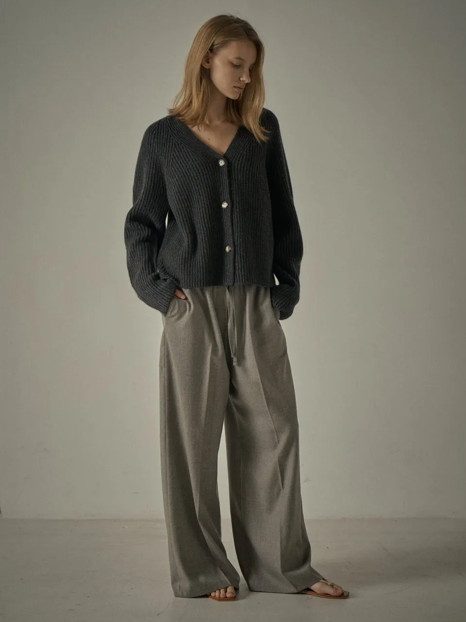 Alpaca Cropped Cardigan - Charcoal