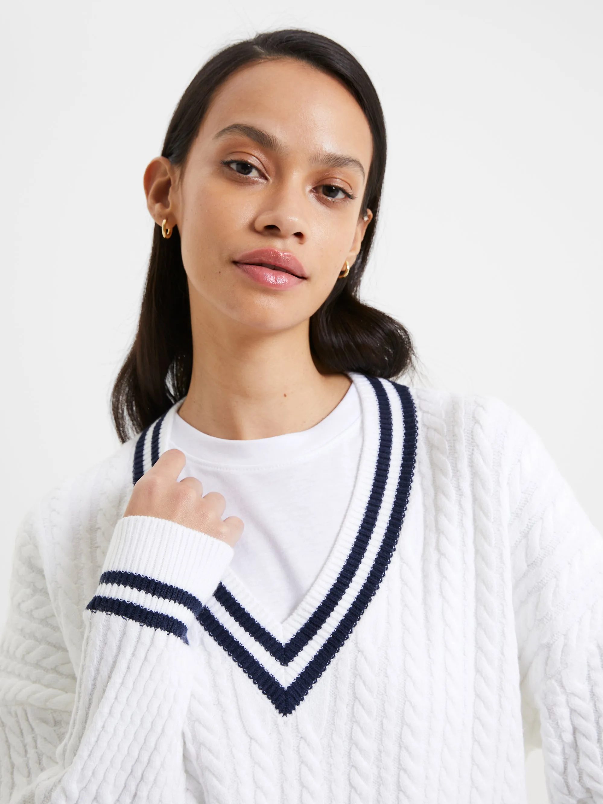 Babysoft Cable Knit V Neck Sweater