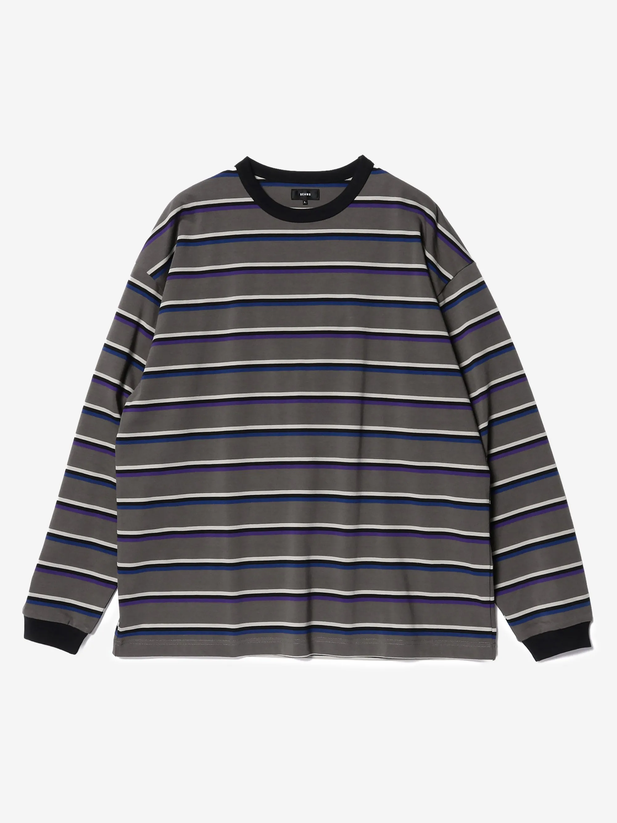 Beams Border Long Sleeve Loose T-Shirt - Charcoal