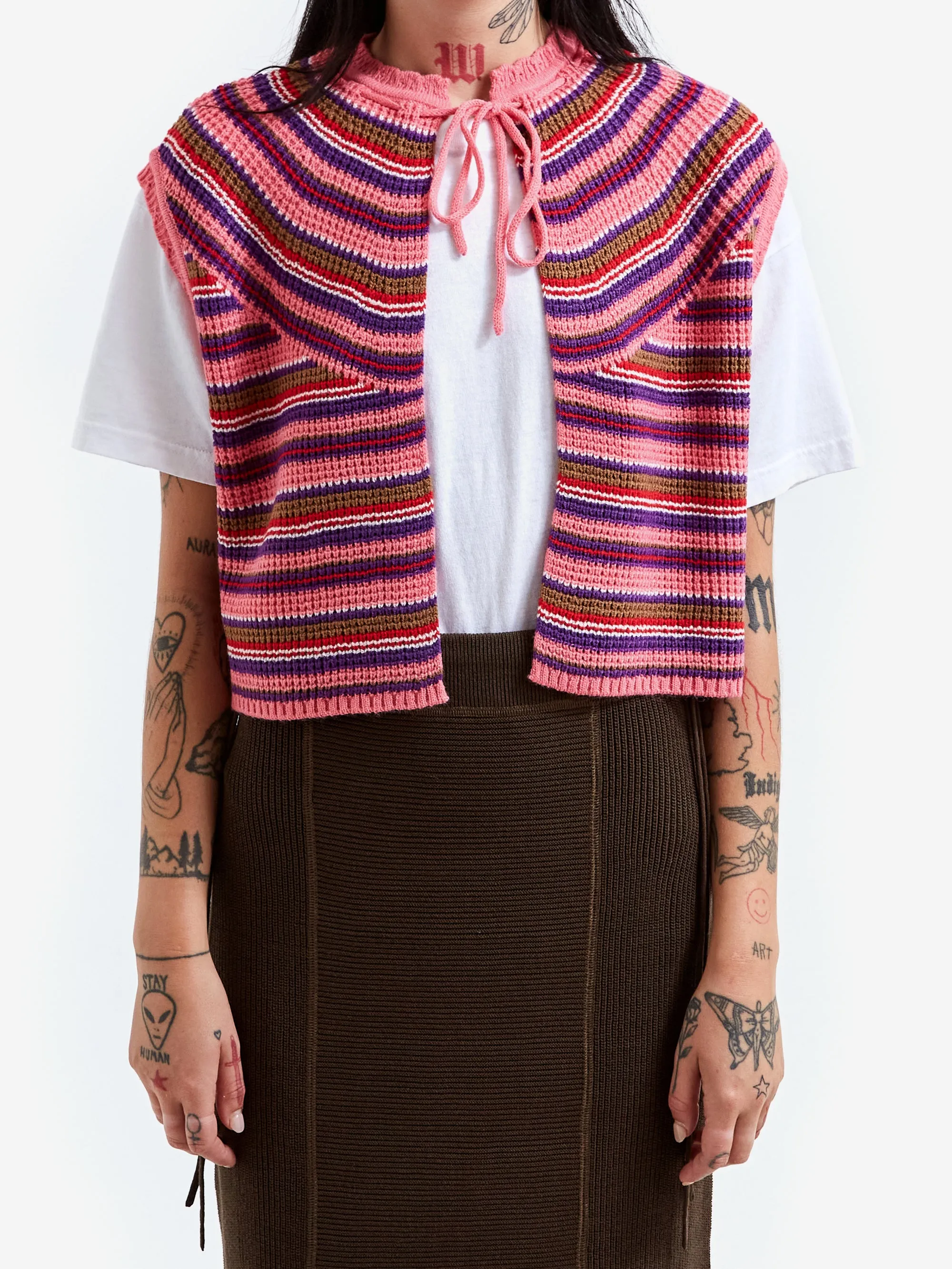 Beams Boy Multi Border Knit Vest - Fuchsia