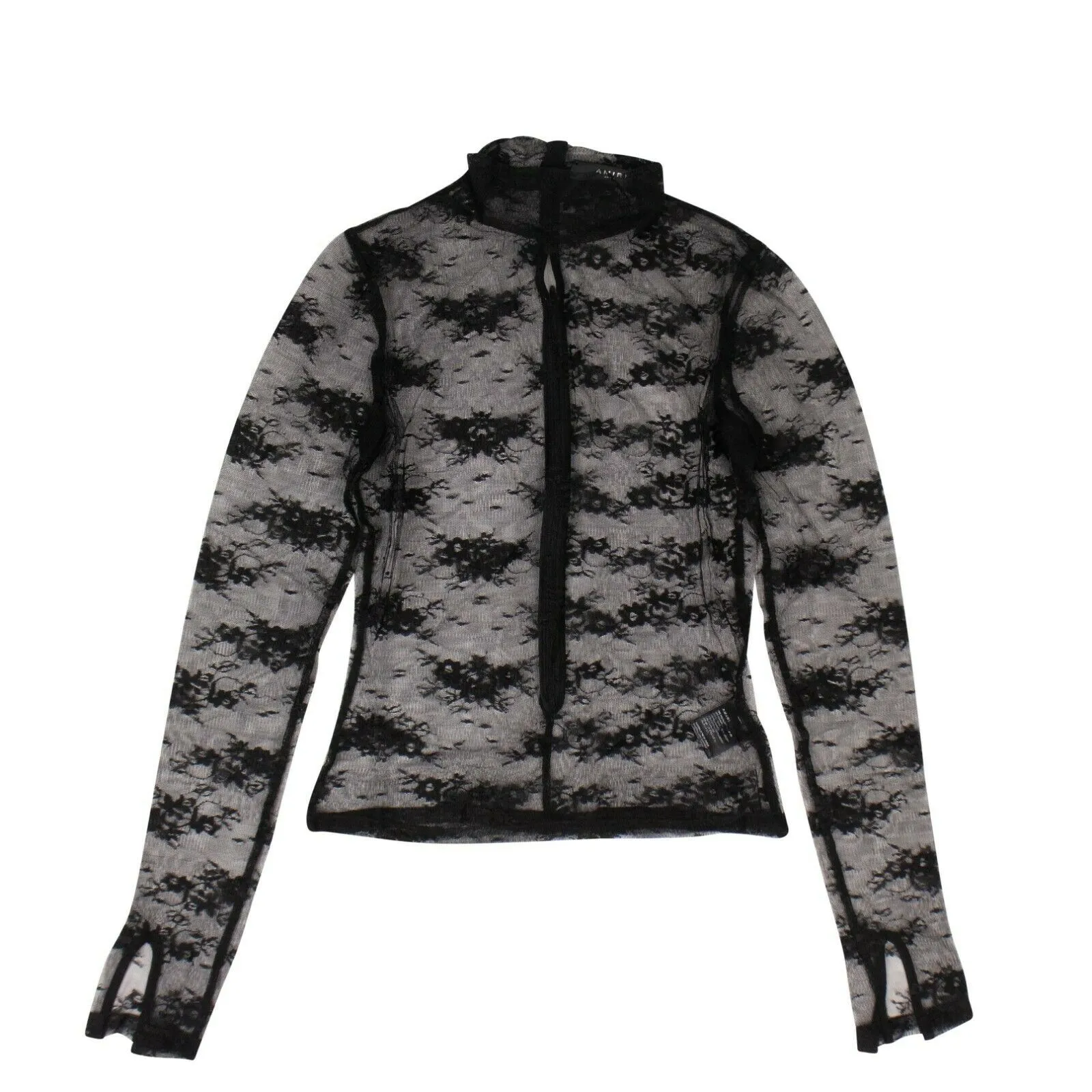 Black Floral Lace Turtleneck Top