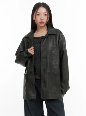 Buttoned Faux Leather Jacket CO417