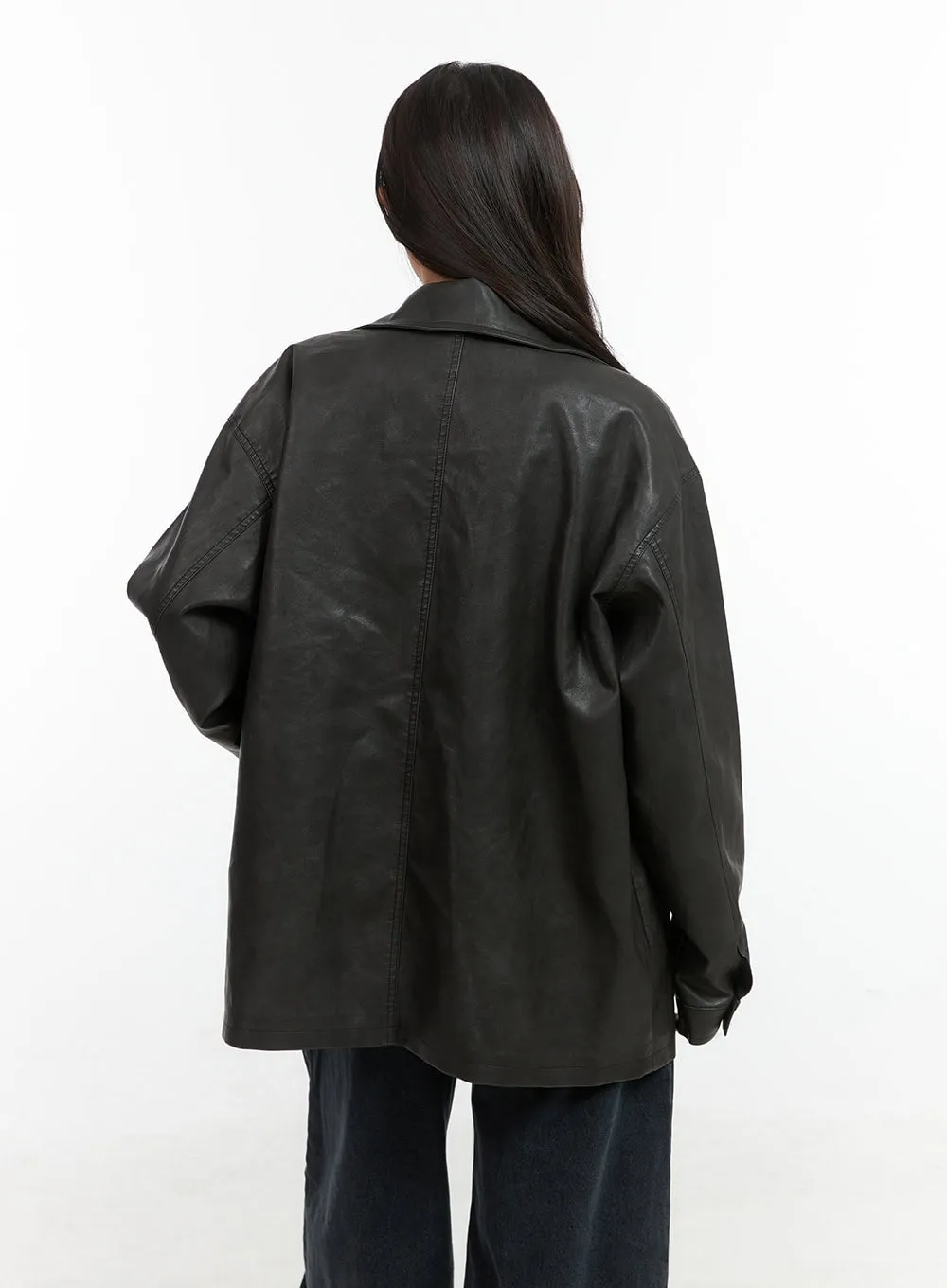 Buttoned Faux Leather Jacket CO417