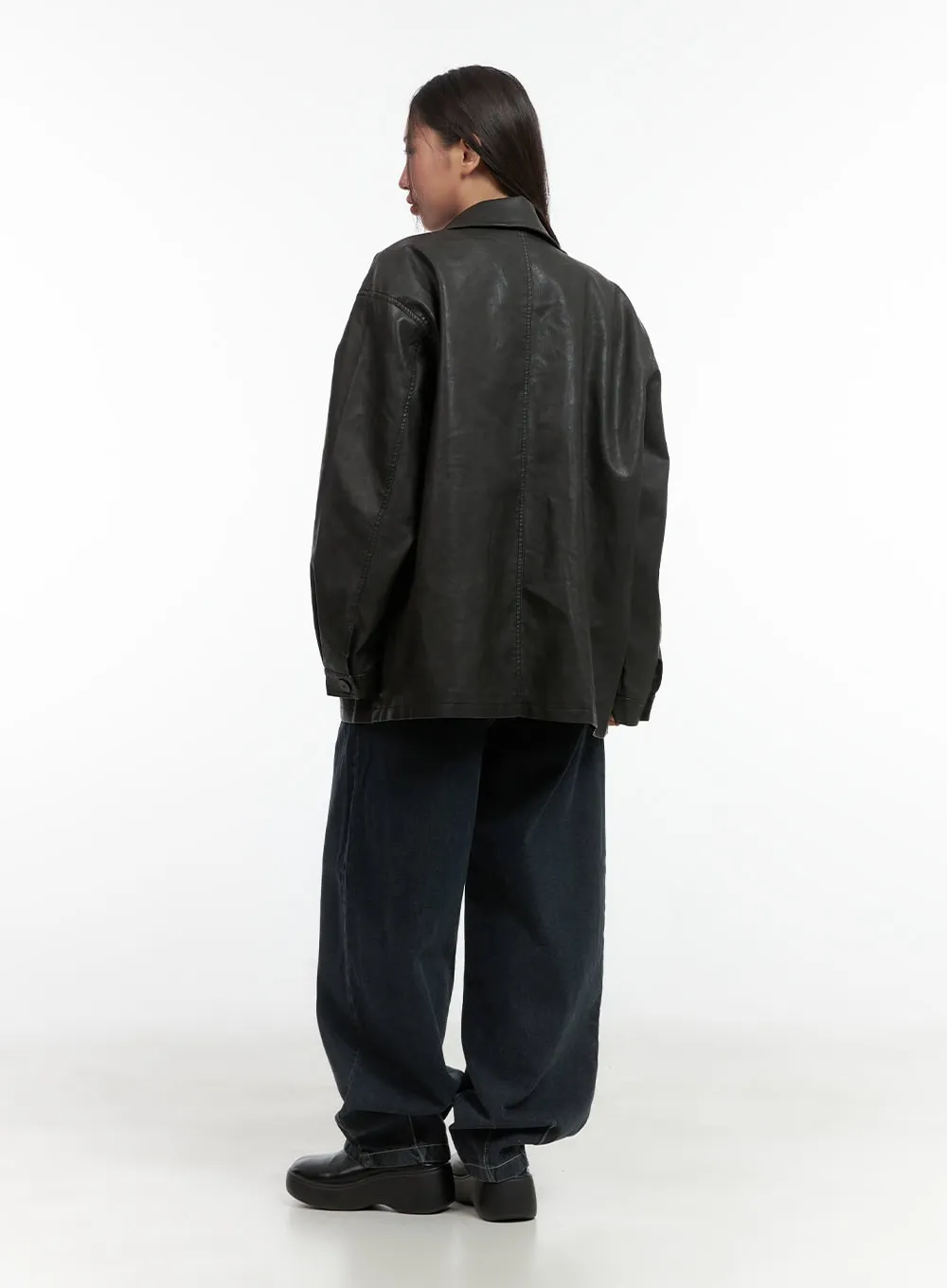 Buttoned Faux Leather Jacket CO417