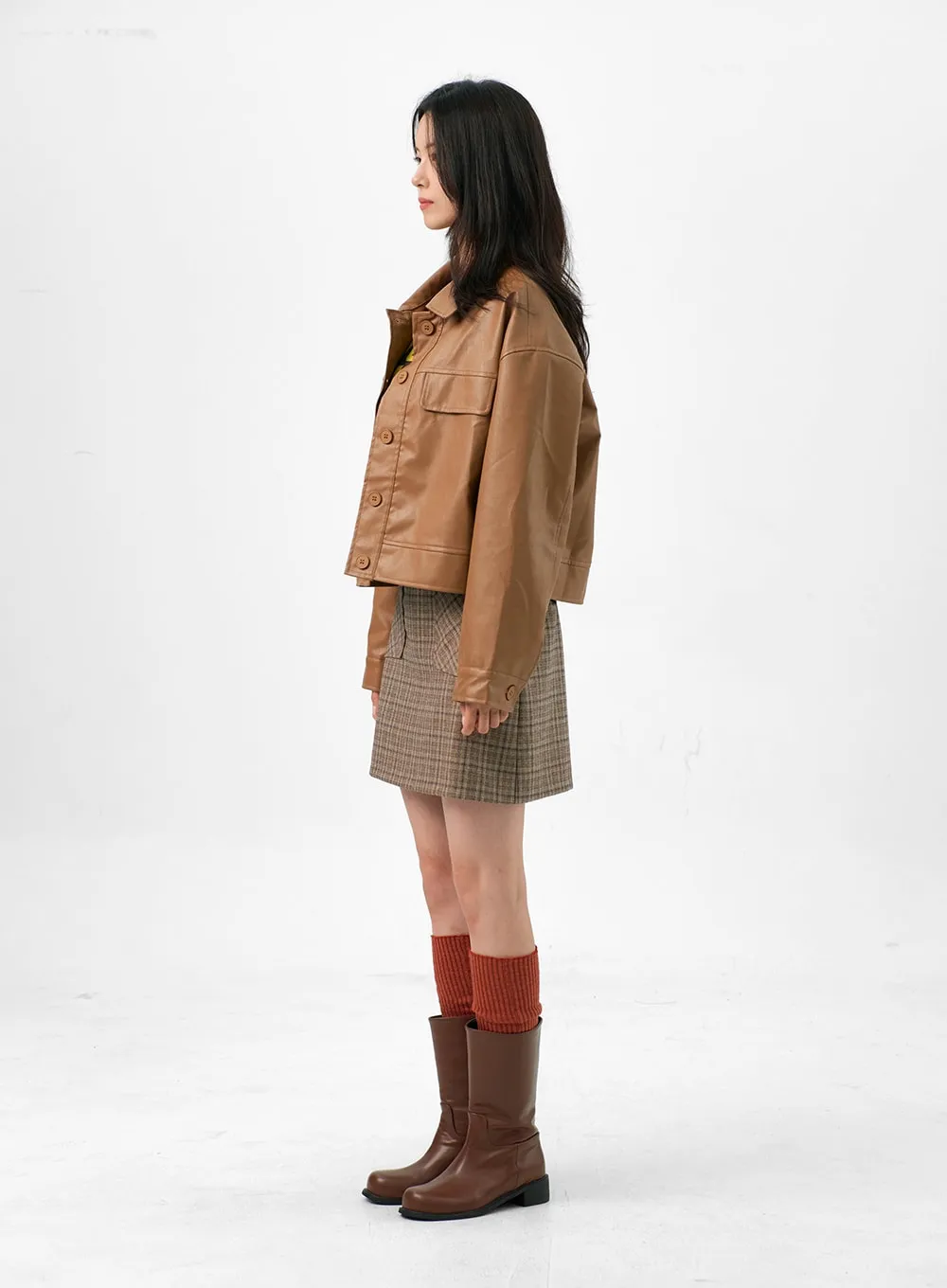Buttoned Faux Leather Jacket OG327