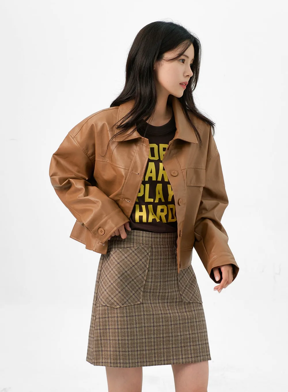 Buttoned Faux Leather Jacket OG327