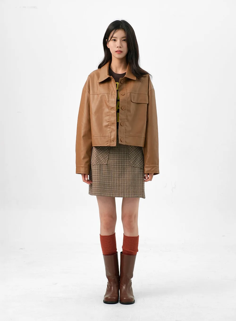 Buttoned Faux Leather Jacket OG327