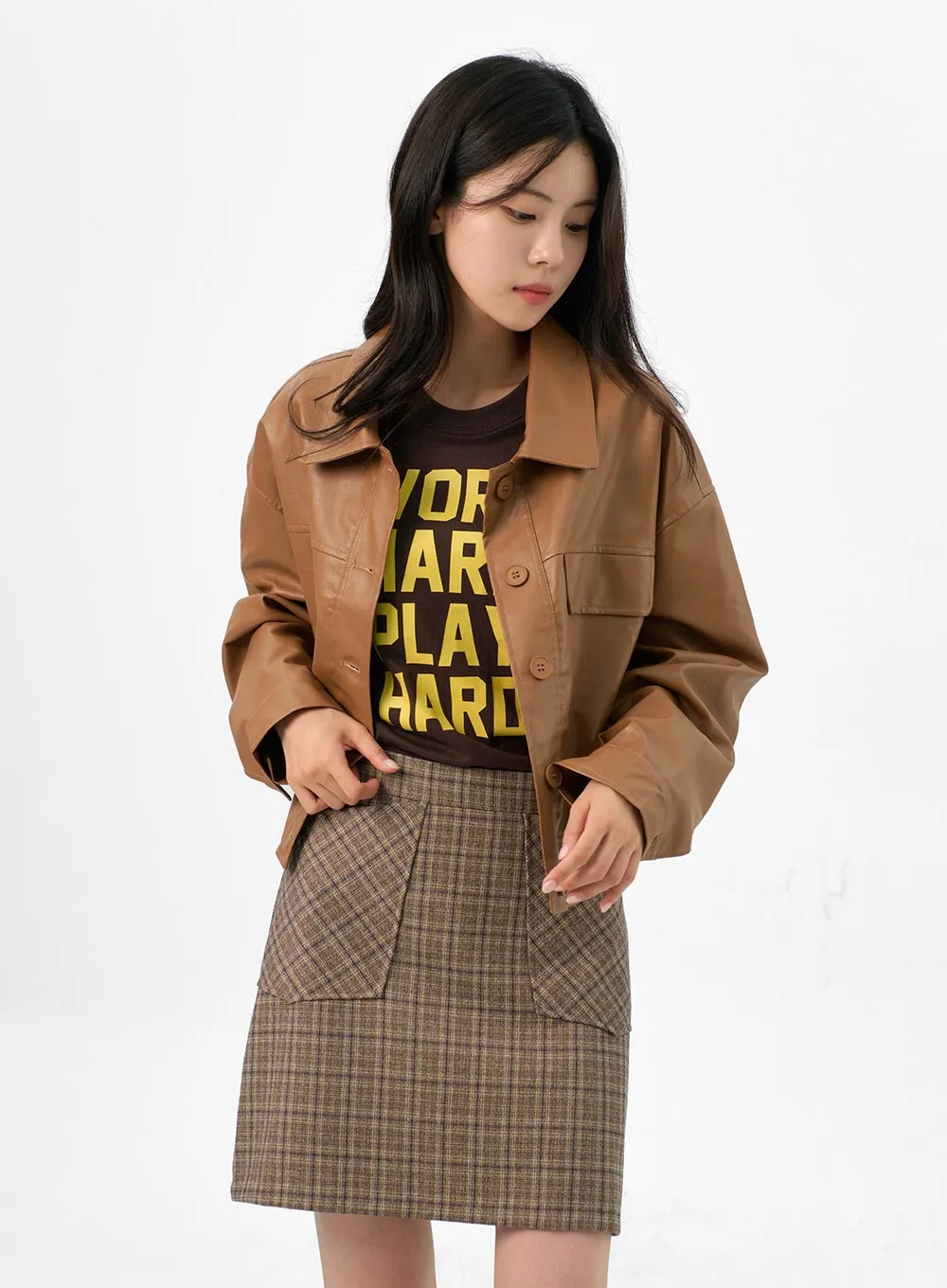 Buttoned Faux Leather Jacket OG327