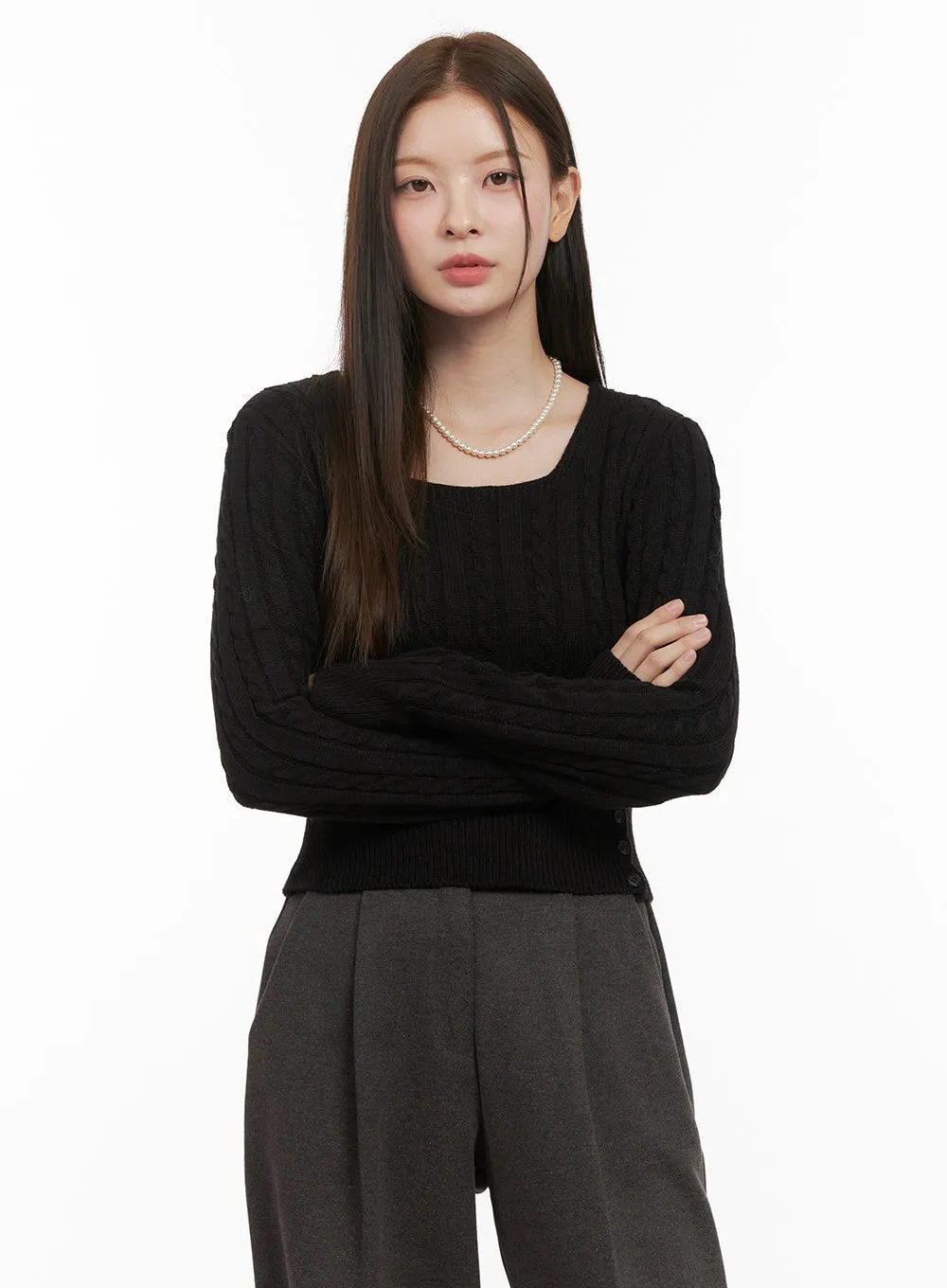 Cable Knit Button Detail Sweater OD412