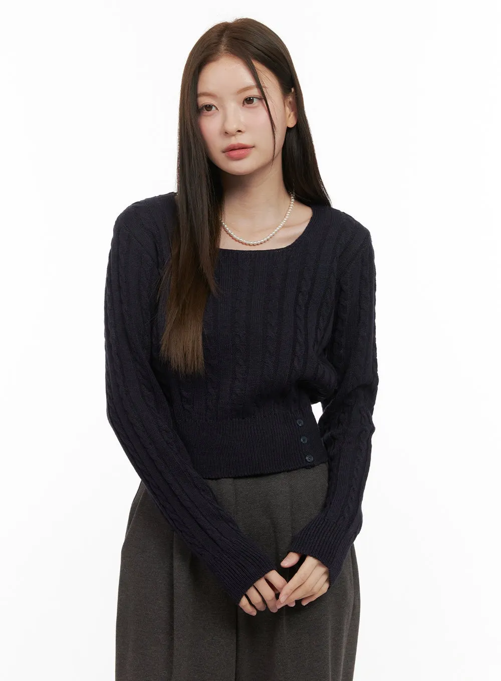 Cable Knit Button Detail Sweater OD412