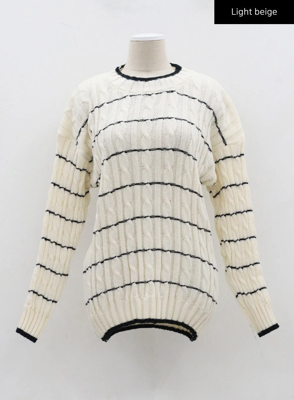 Cable Knit Stripe Crewneck Sweater CJ310