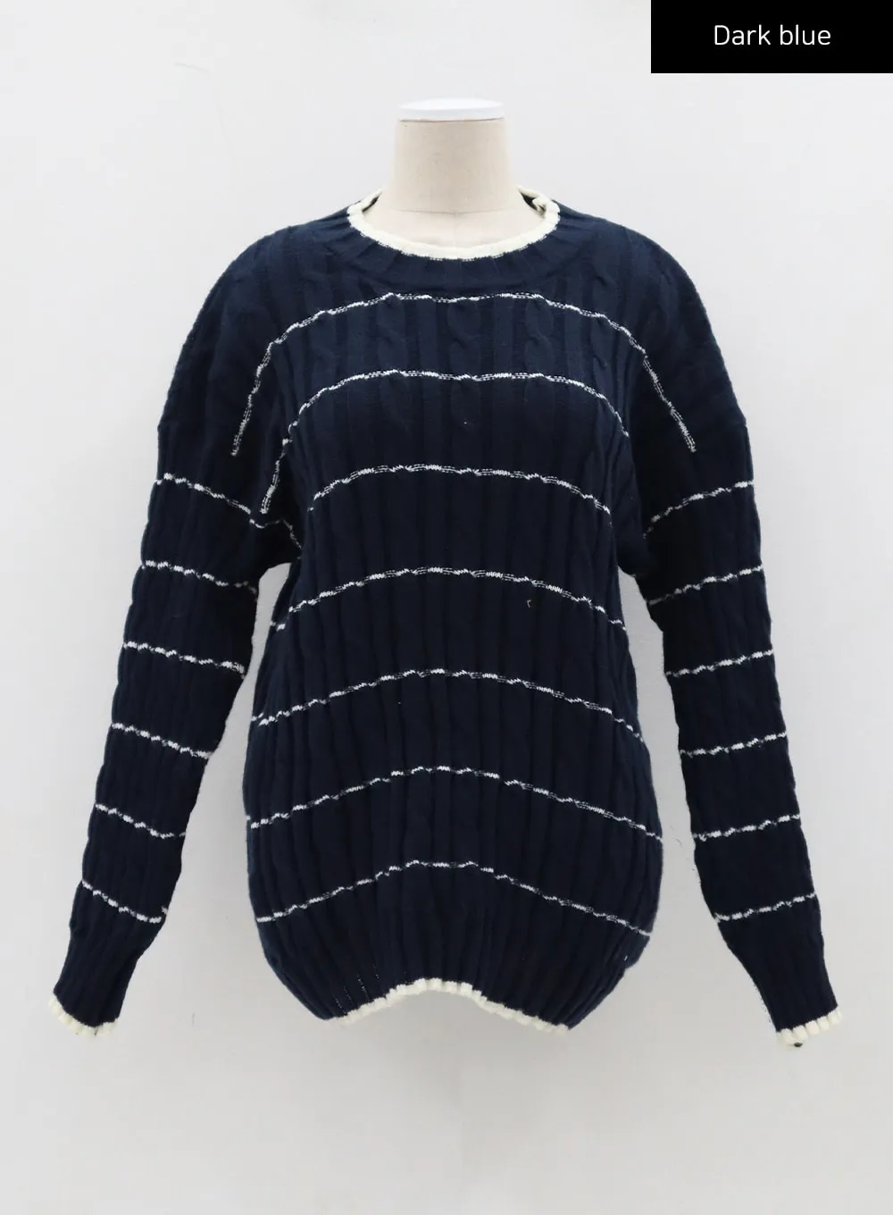 Cable Knit Stripe Crewneck Sweater CJ310