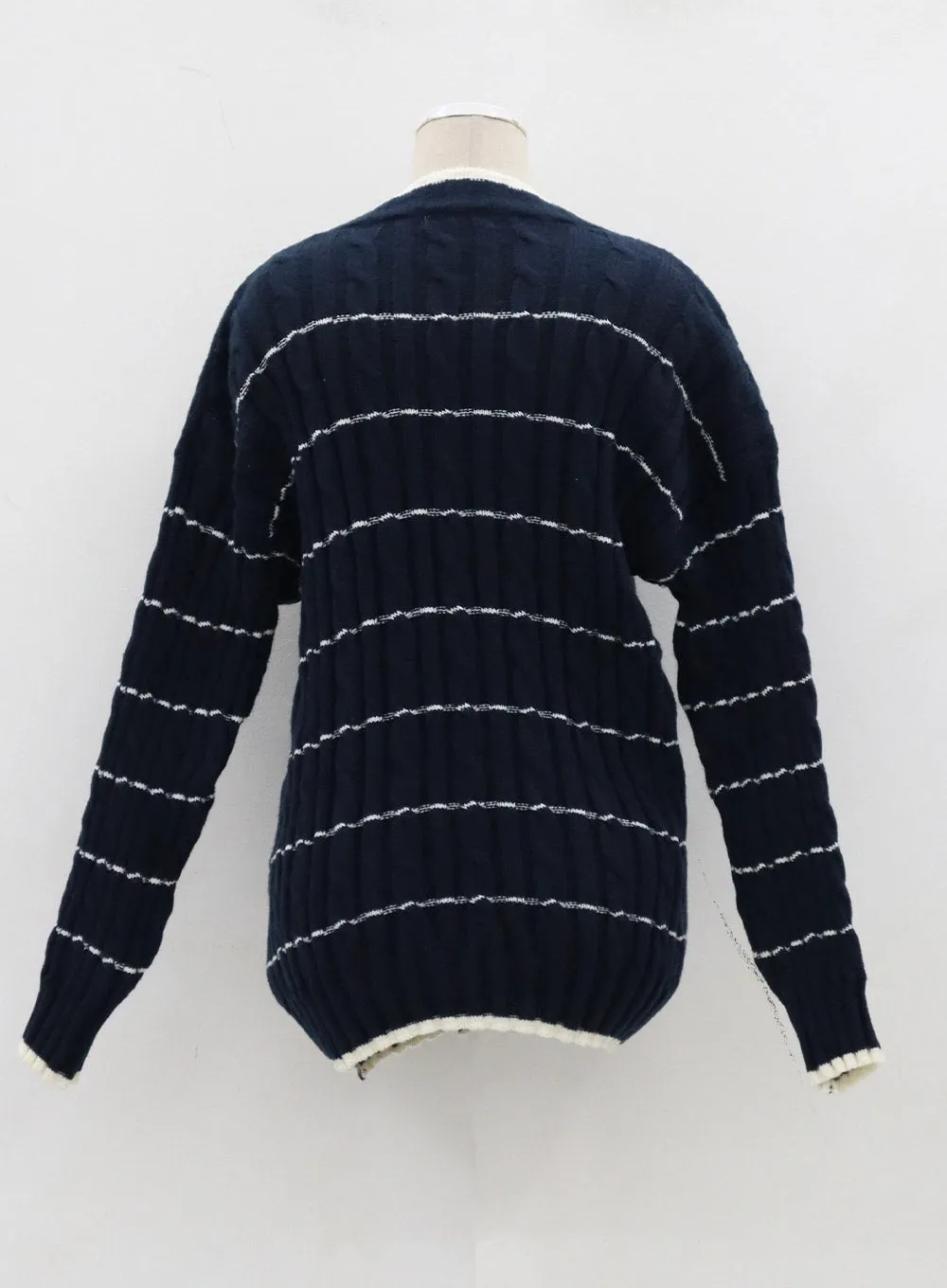 Cable Knit Stripe Crewneck Sweater CJ310