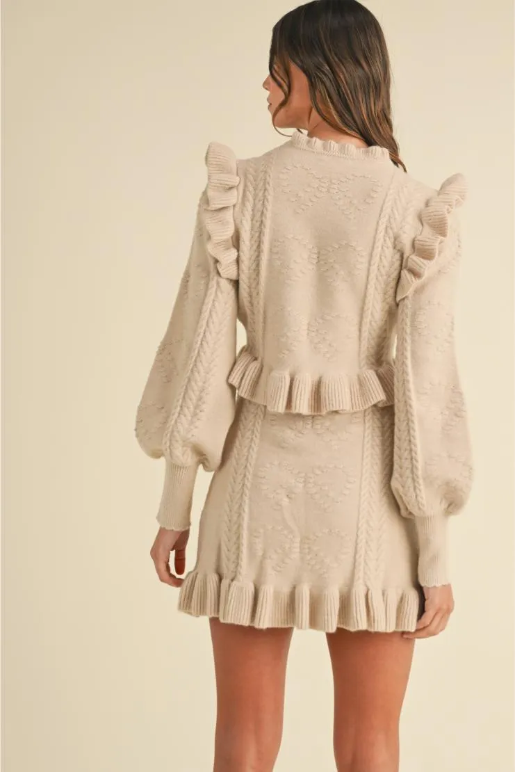 Cadey Bow Pattern Ruffle Detail Sweater & Mini Skirt (Sold Separately)