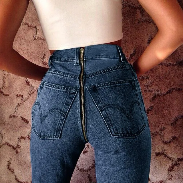 CWLSP Autumn Winter High Waist Jeans For Women 2017 Back Zipper Skinny Pencil Denim Pants Elastic Stretched Trousers QL3333