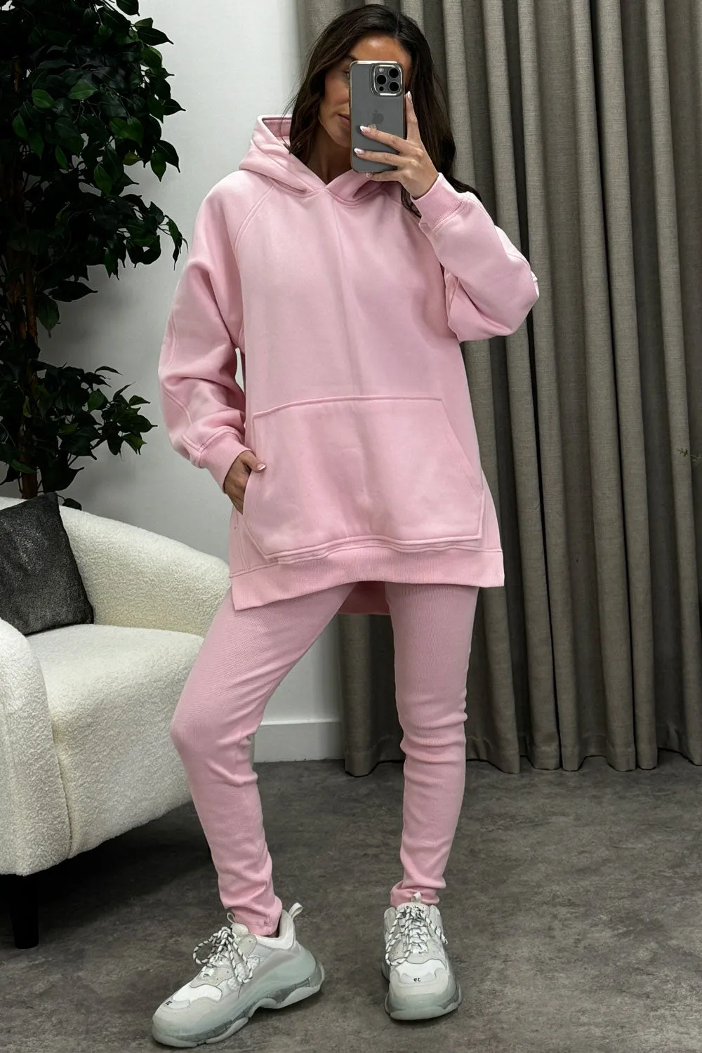 Darcie Pink Oversized Hoodie and Ribbed Leggings Loungewear Set