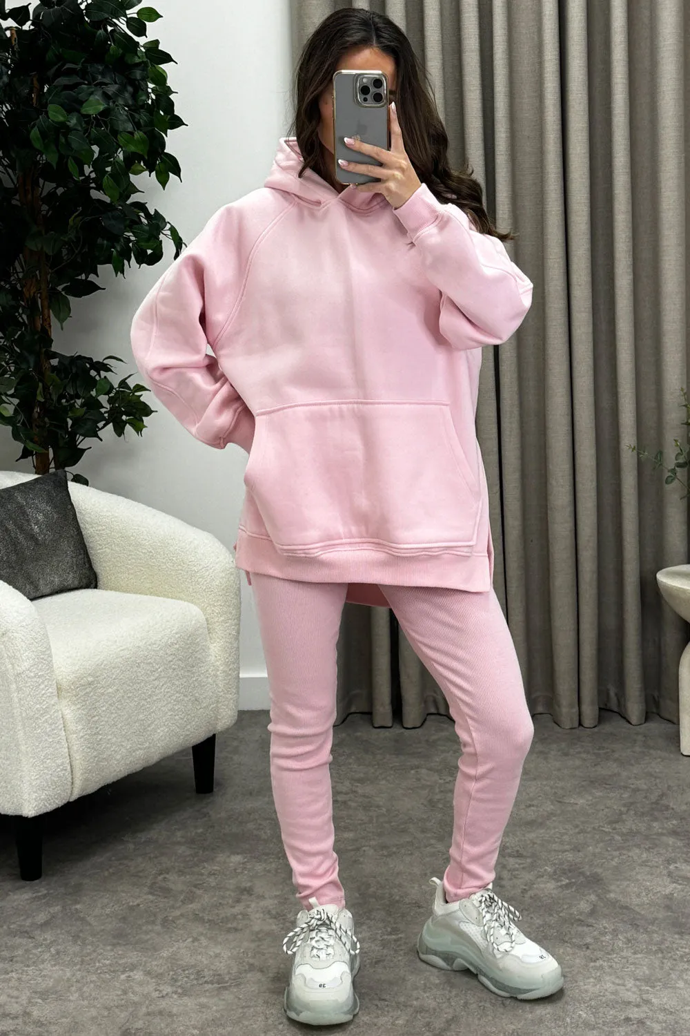 Darcie Pink Oversized Hoodie and Ribbed Leggings Loungewear Set