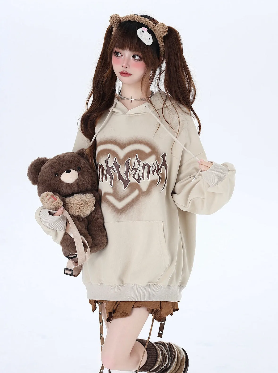 Hooded Hoodie American Cool Oversized Love Letter