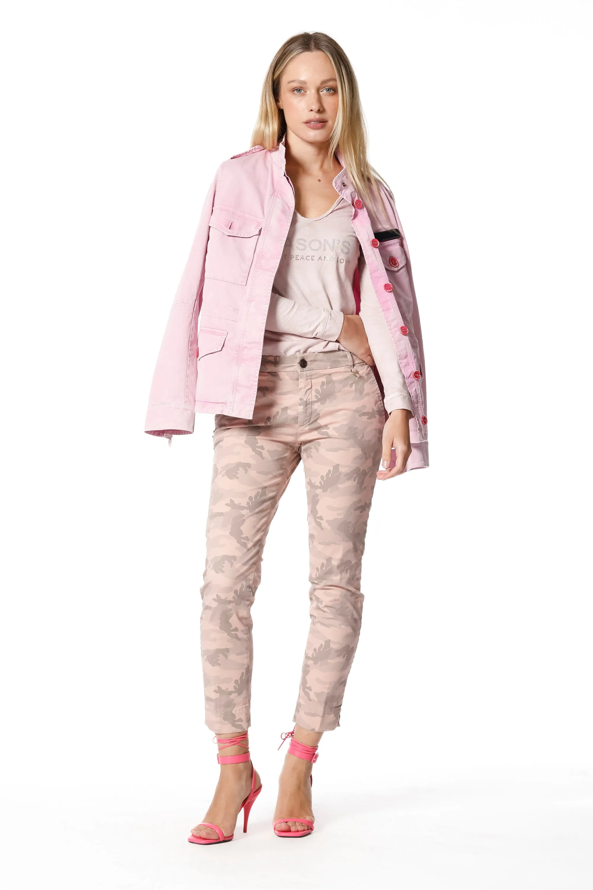 Jaqueline Capri pantalone chino donna in cotone camou curvy ①