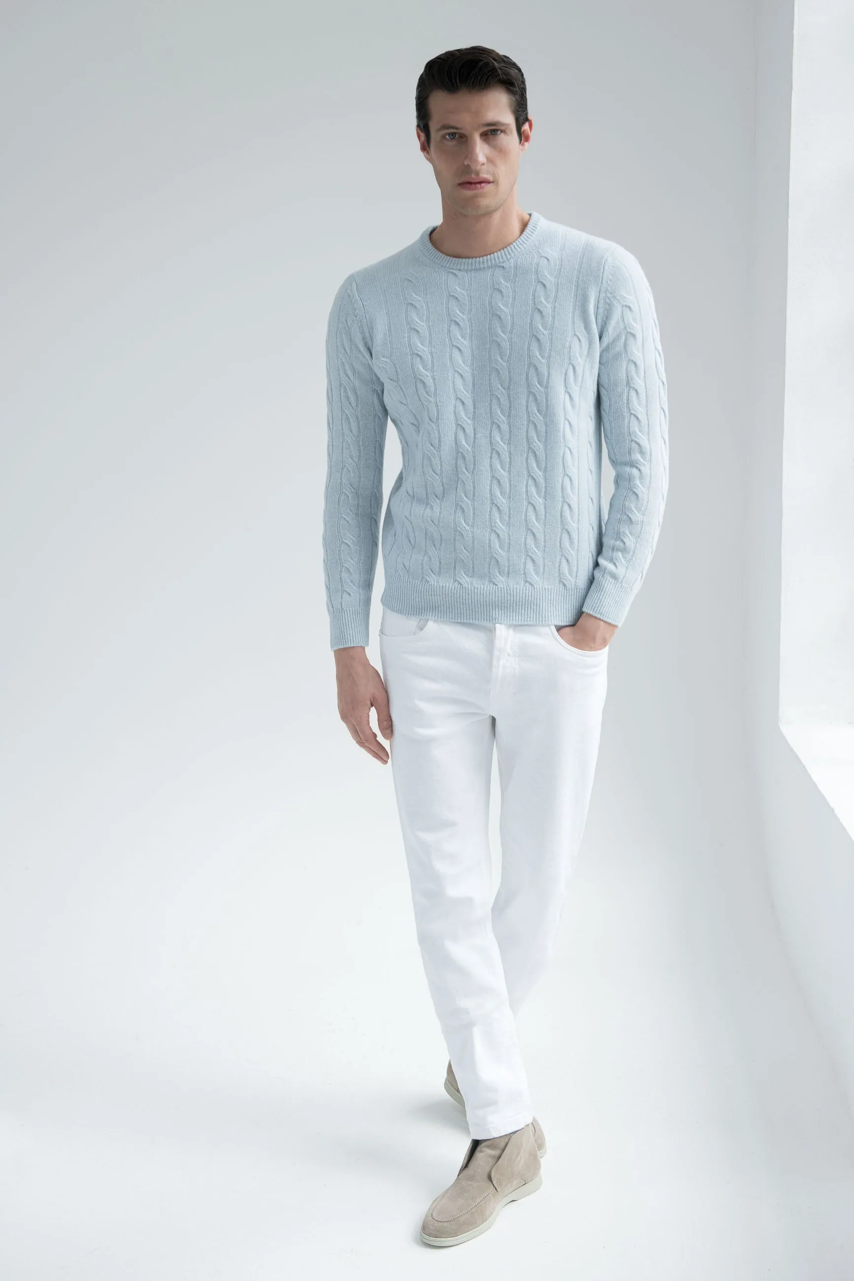 Light blue cable knit sweater – Made in italy