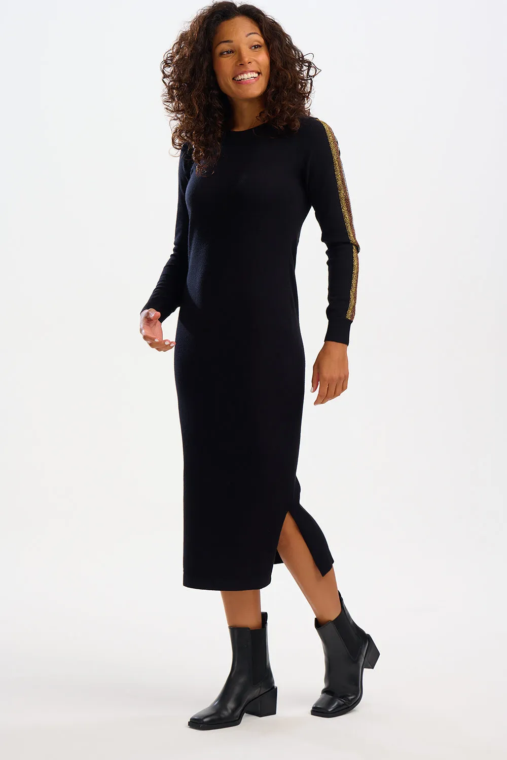 Liselle Midi Knit Dress - Black, Metallic Stripes