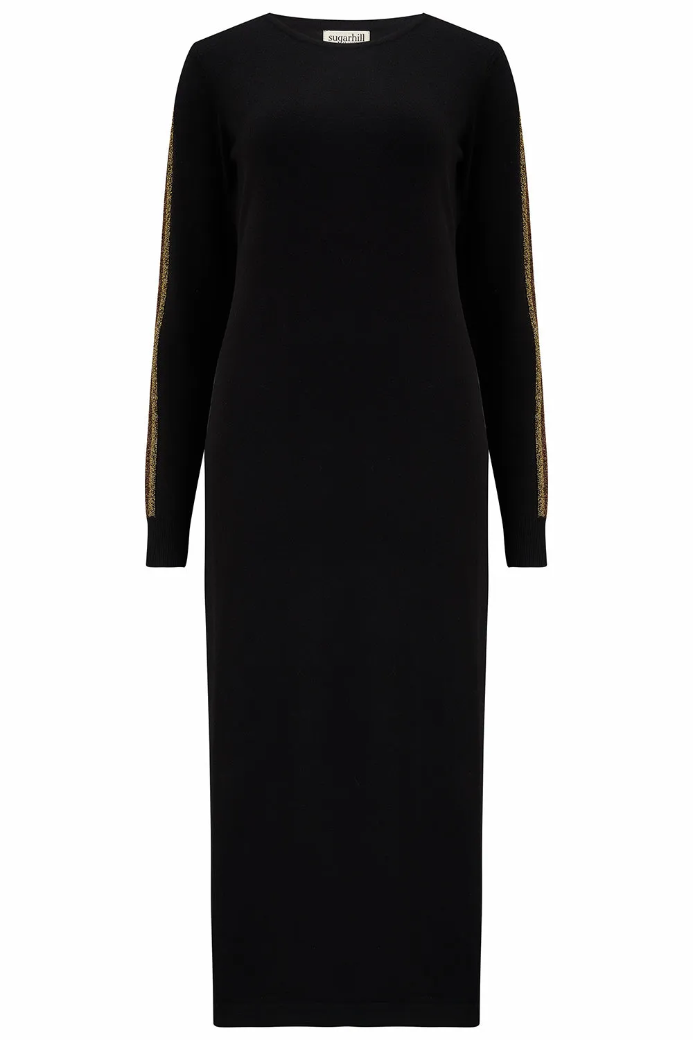 Liselle Midi Knit Dress - Black, Metallic Stripes
