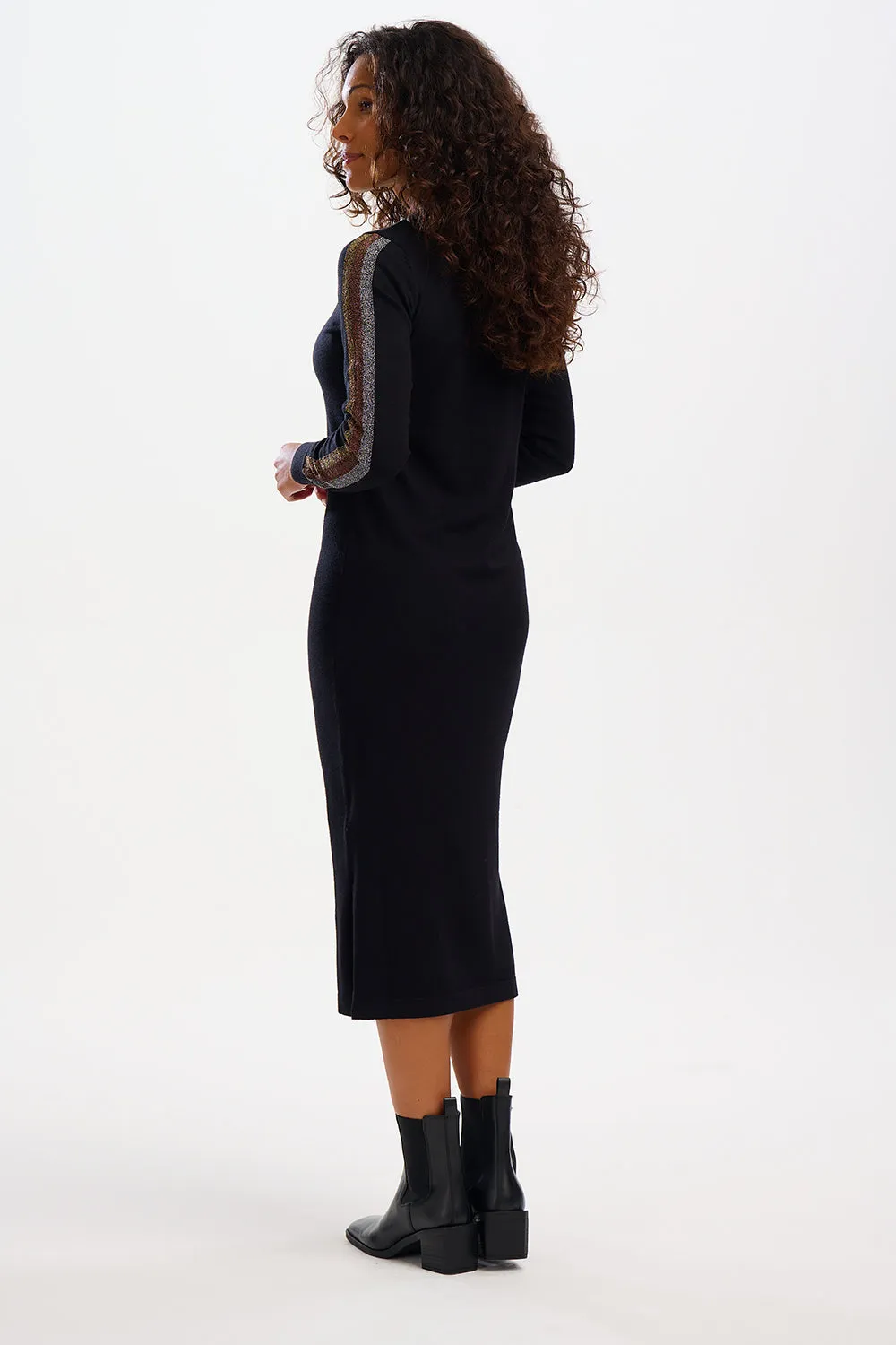 Liselle Midi Knit Dress - Black, Metallic Stripes