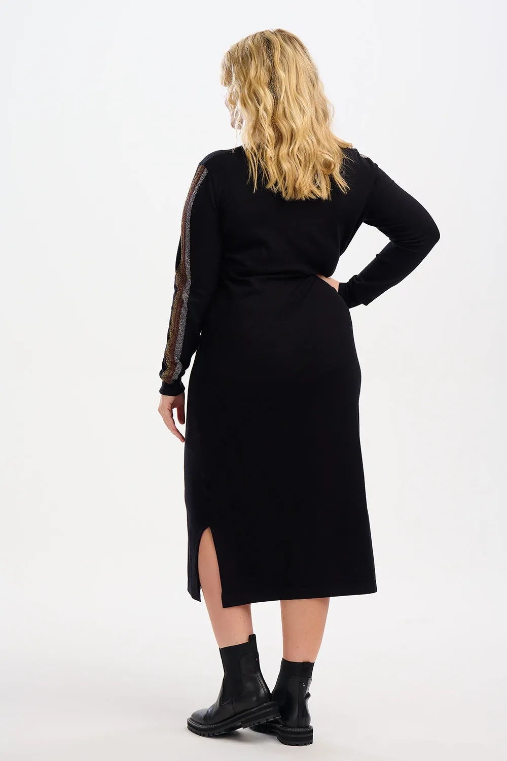 Liselle Midi Knit Dress - Black, Metallic Stripes