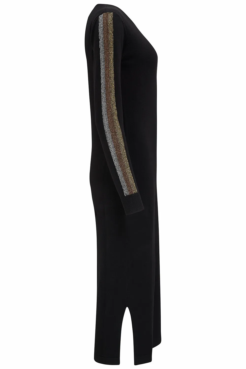 Liselle Midi Knit Dress - Black, Metallic Stripes