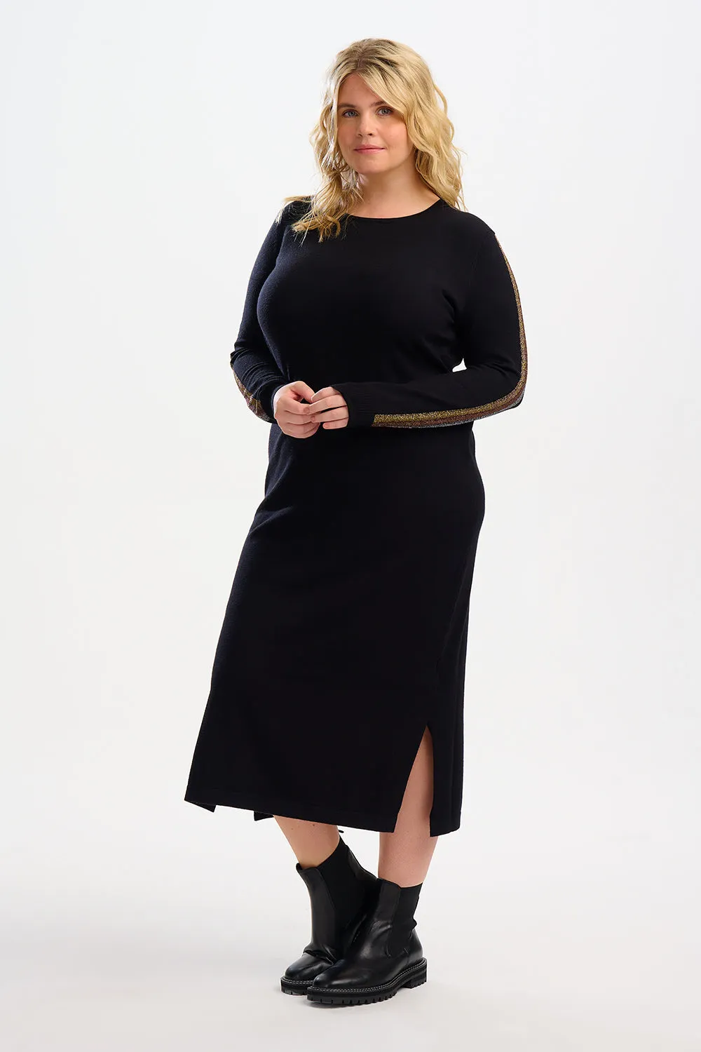 Liselle Midi Knit Dress - Black, Metallic Stripes