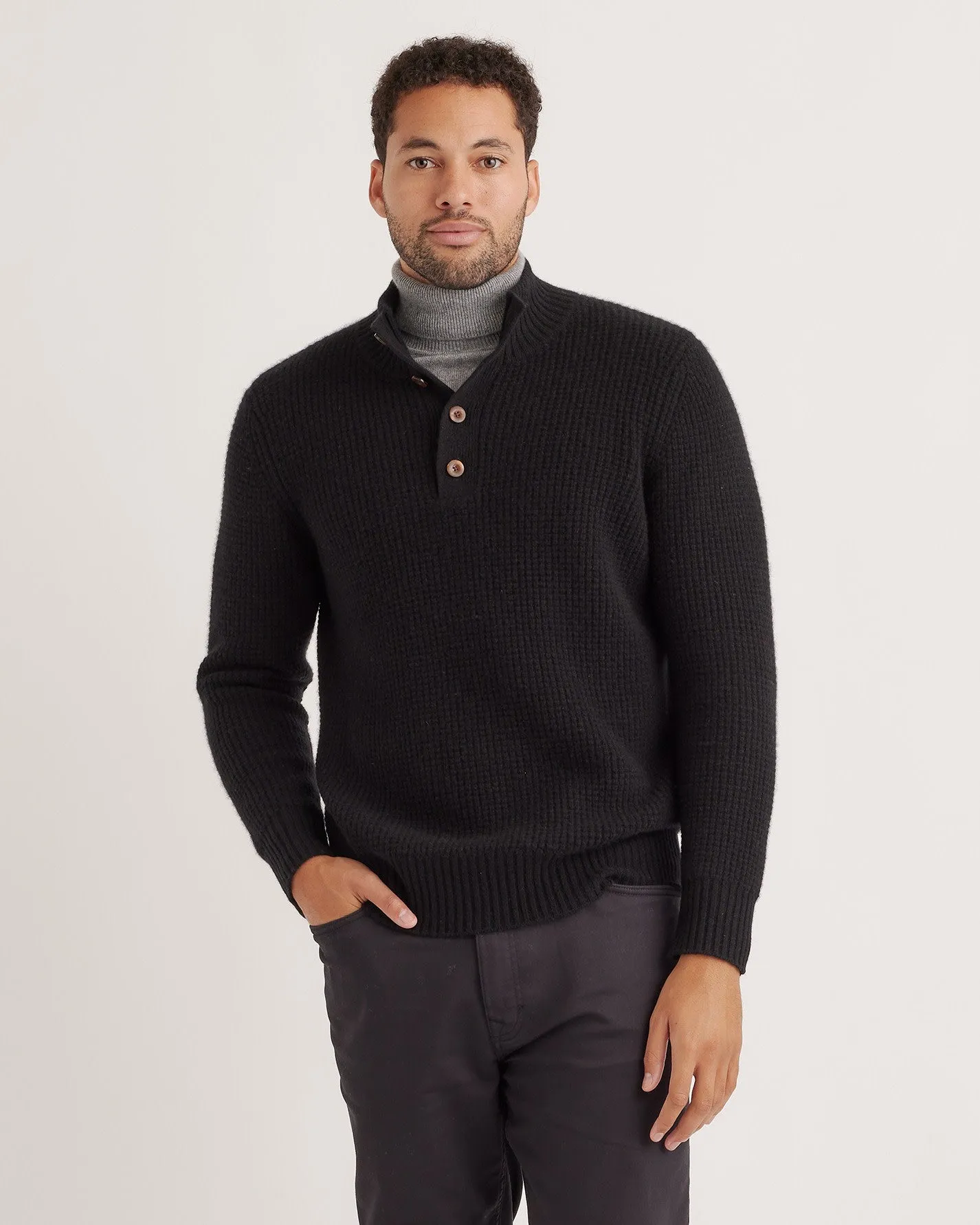 Mongolian Cashmere Waffle Quarter Button Sweater
