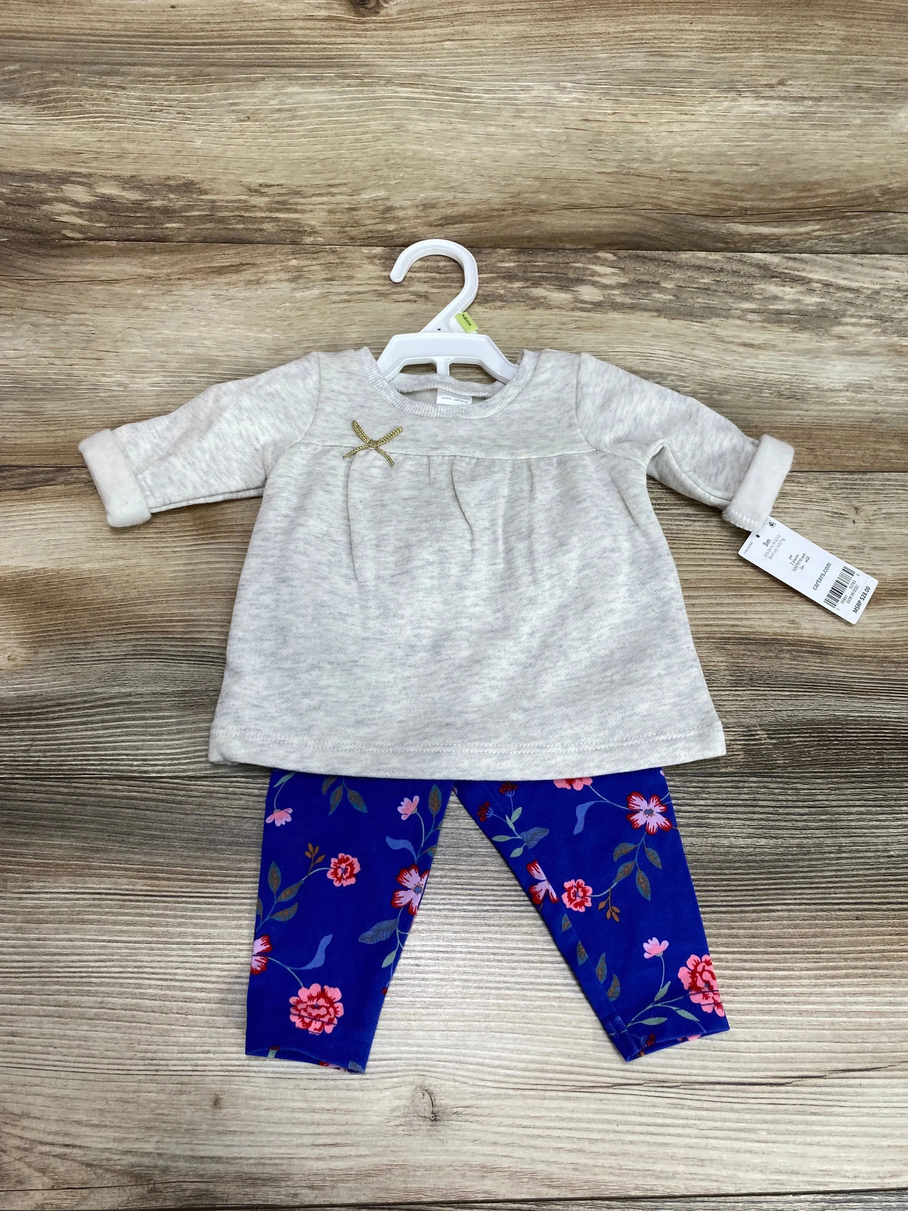 NEW Carter's 2pc Fleece Lined Top & Leggings Grey sz 3m