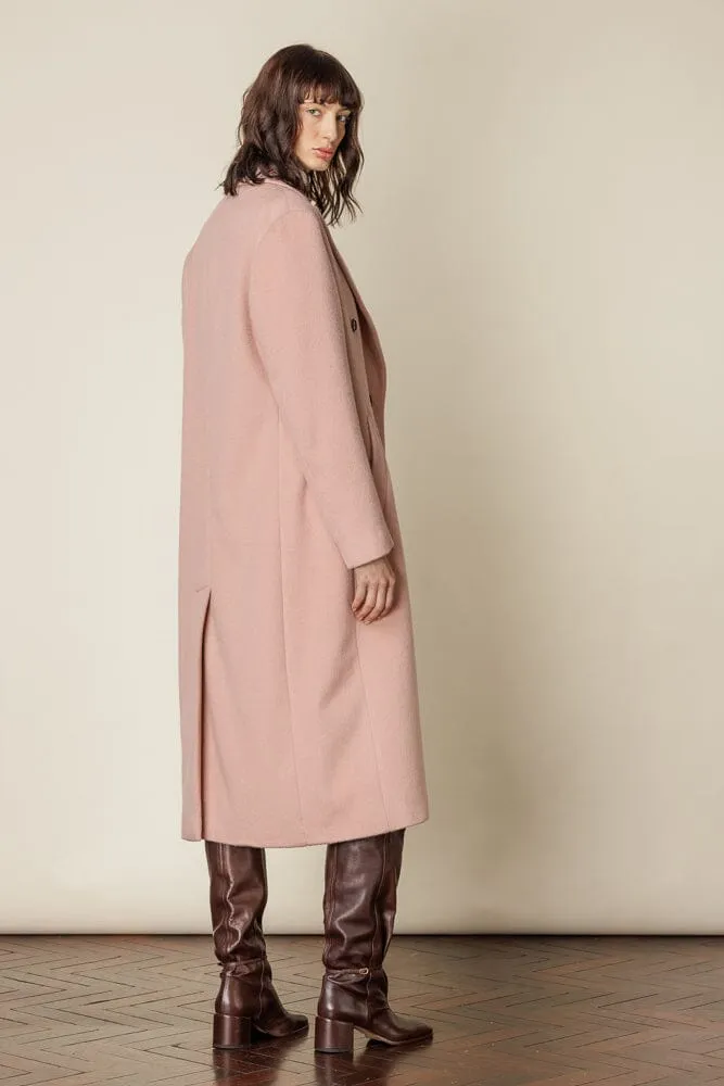 (RTW) Long Double Breasted Coat - Pink Wool Angora