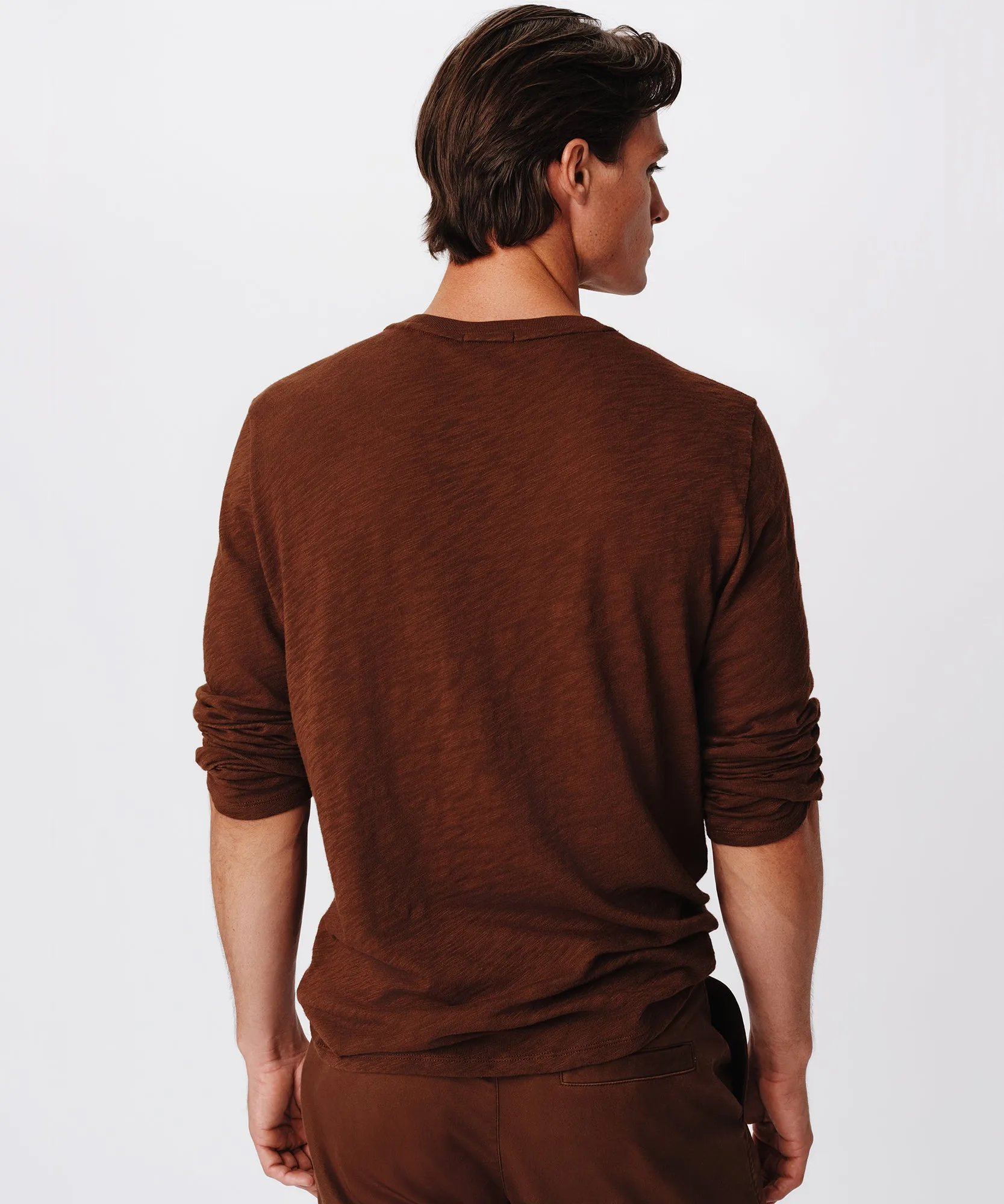 Slub Jersey Long Sleeve Destroyed Wash Tee - Pecan Brown
