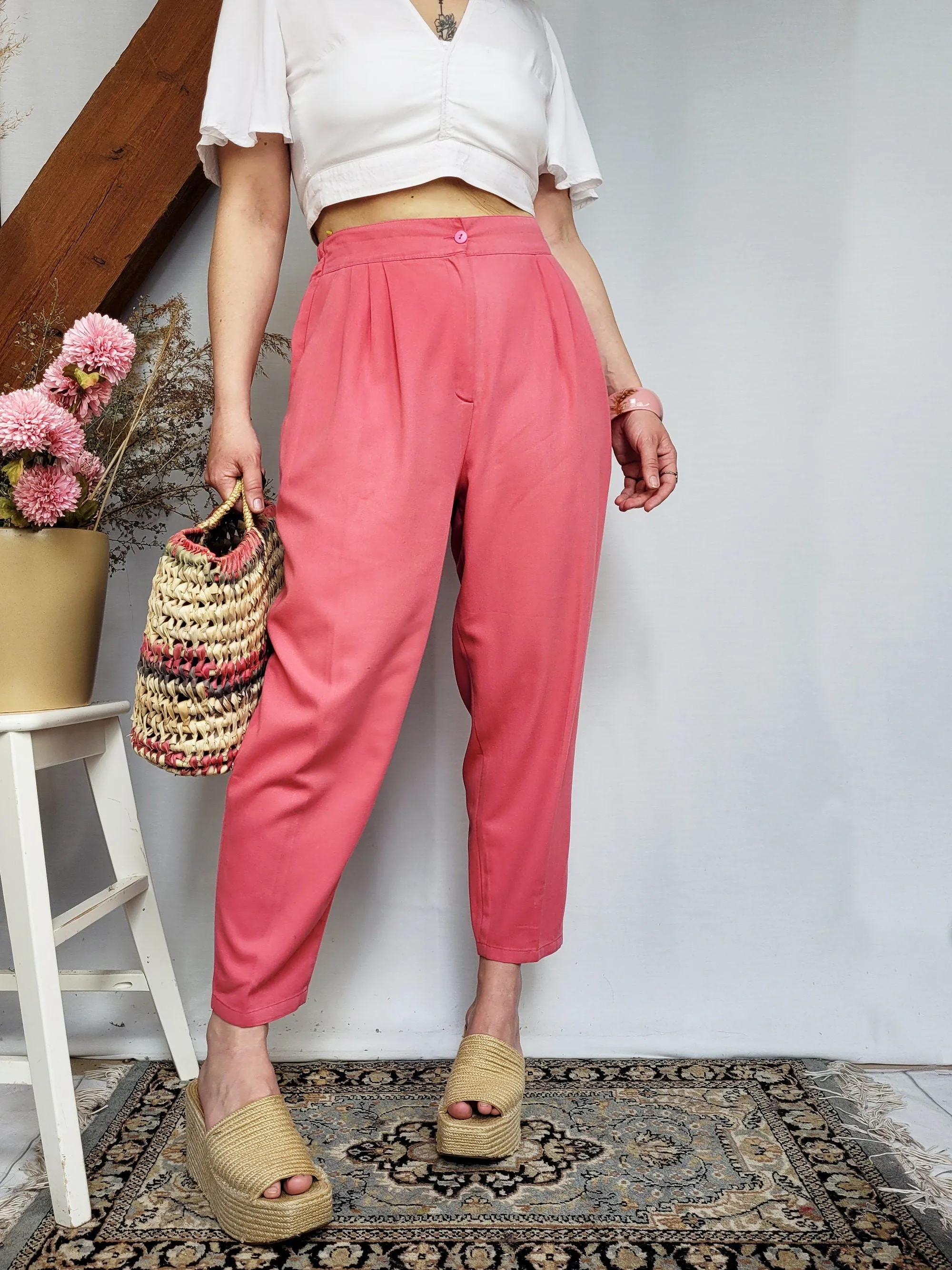 Vintage 90s pink high waist smart chino pants