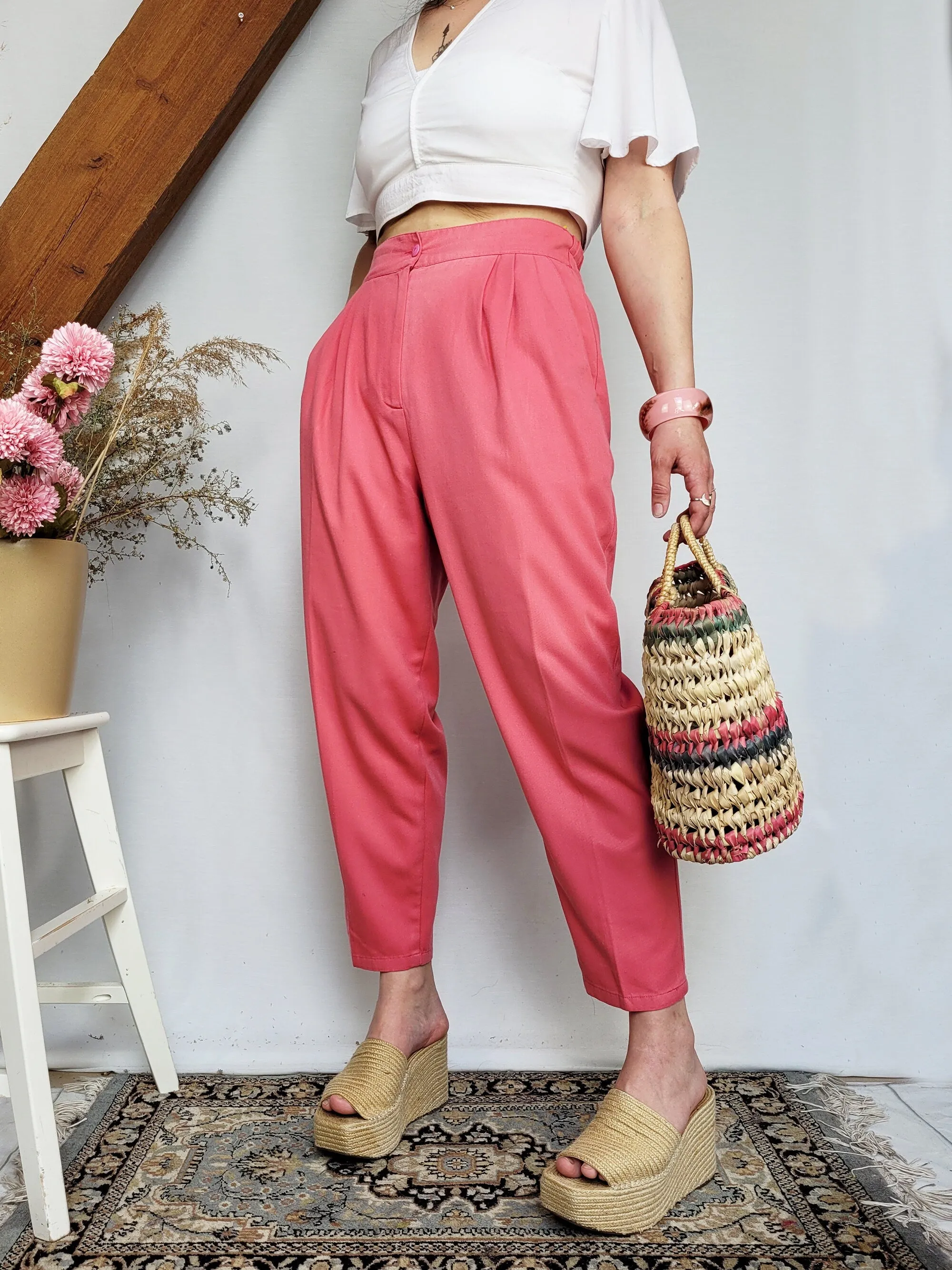 Vintage 90s pink high waist smart chino pants