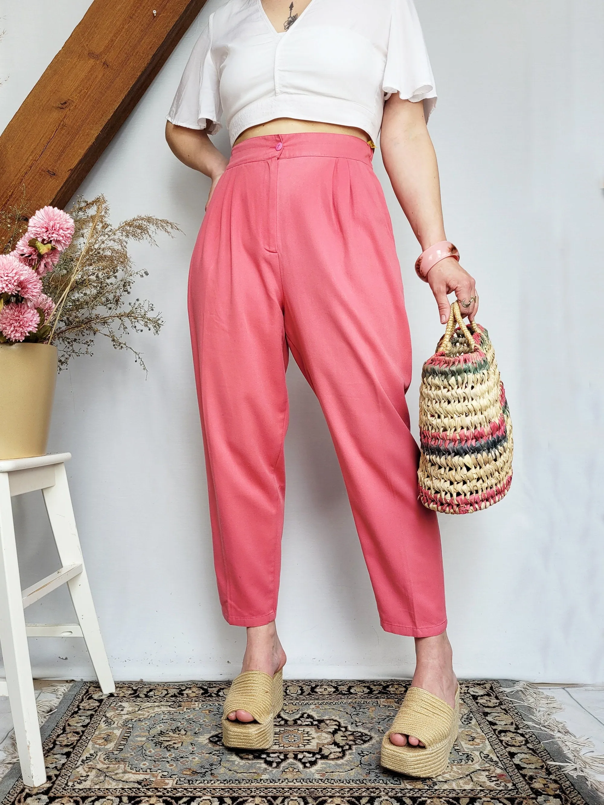 Vintage 90s pink high waist smart chino pants