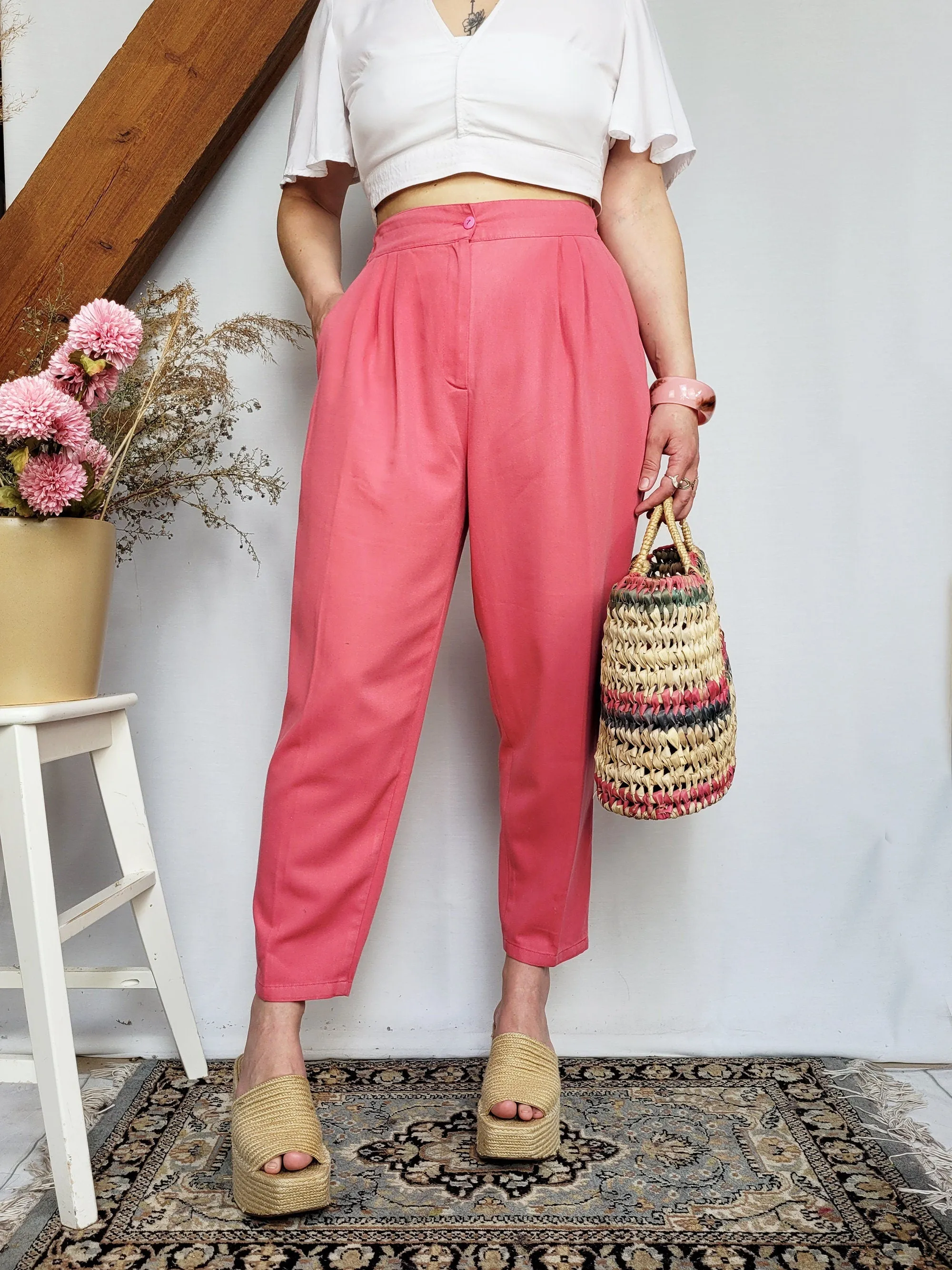 Vintage 90s pink high waist smart chino pants