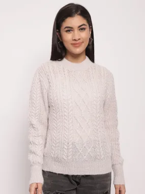 Women Light Grey Cable Knit Sweater