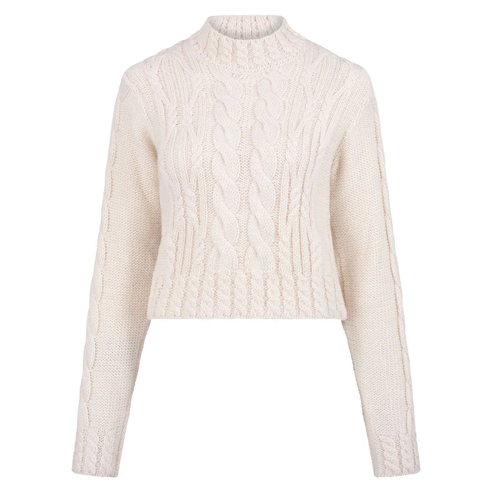Womens Chunky Merino Wool Vintage Aran Cropped Jumper