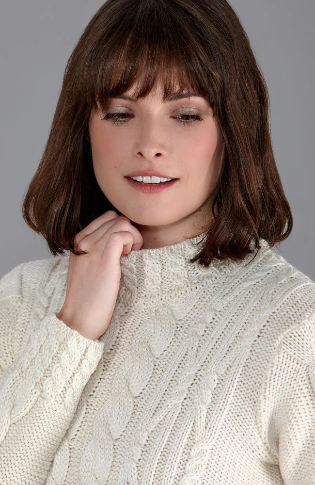Womens Chunky Merino Wool Vintage Aran Cropped Jumper