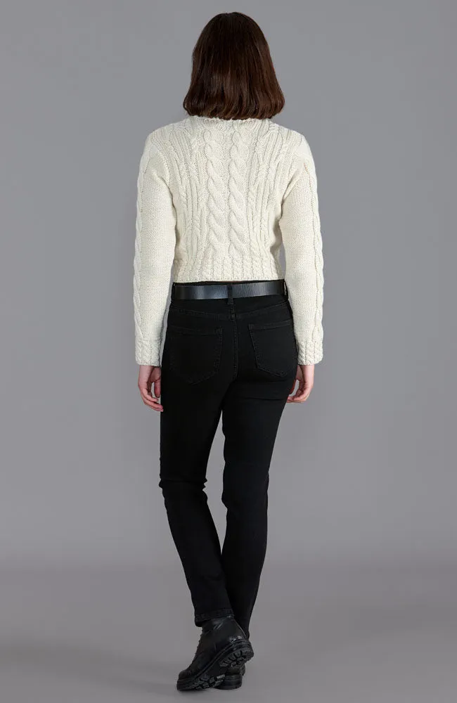 Womens Chunky Merino Wool Vintage Aran Cropped Jumper