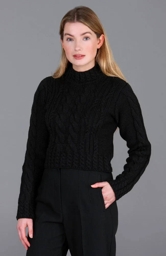 Womens Chunky Merino Wool Vintage Aran Cropped Jumper